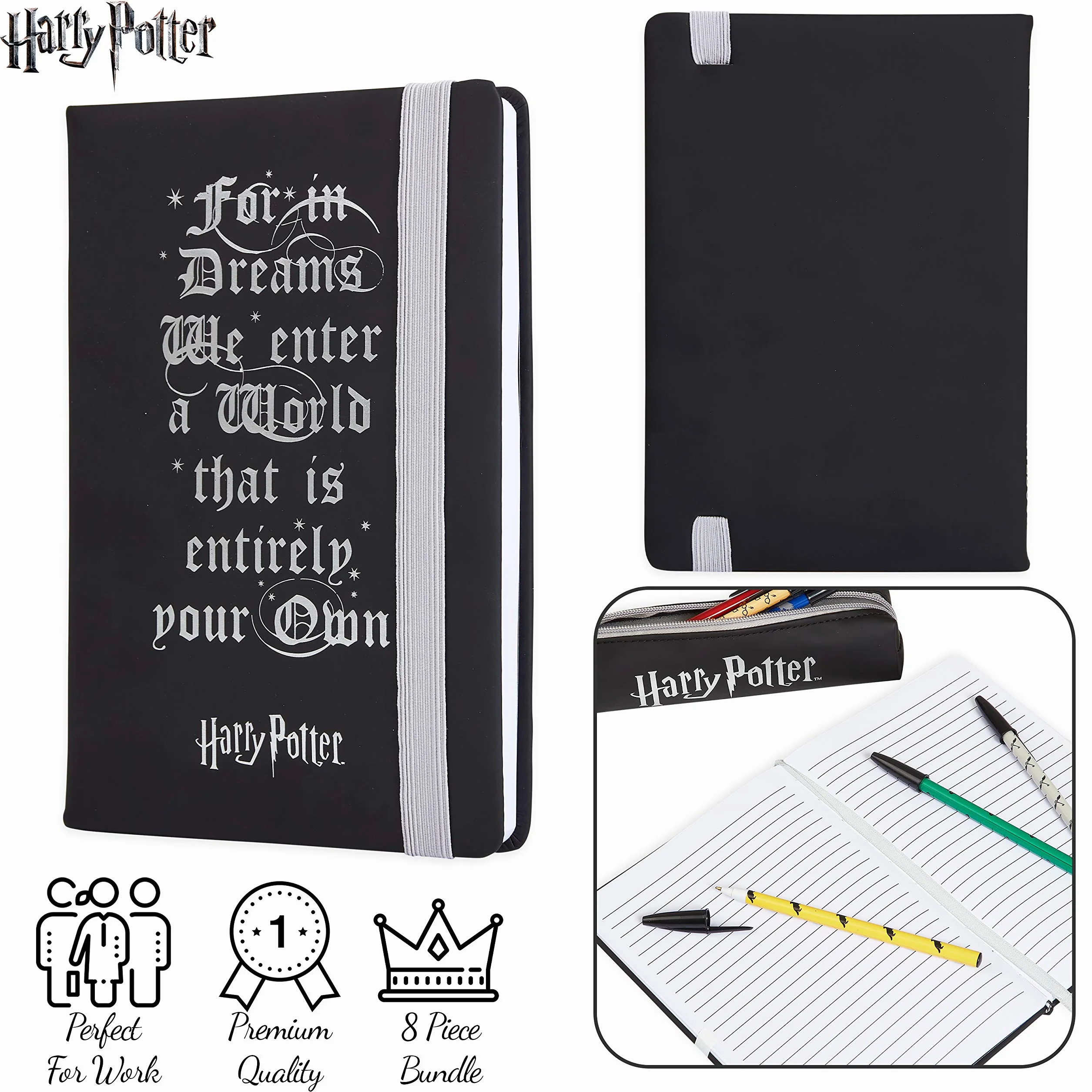 Harry Potter Set Papeterie Carnet Trousse Stylo Fournitures Scolaires Enfant Ado Fille Garcon (Noir)