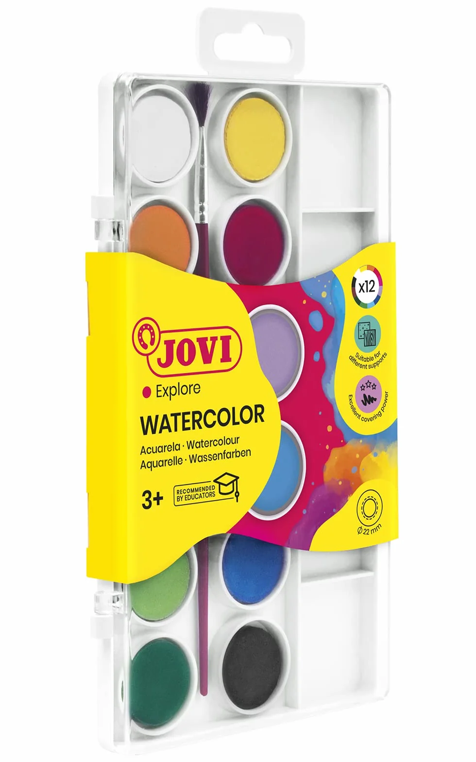 Jovi Kit Aquarelle 12 Godets 22mm Couleurs Brillantes Peinture à l'Eau