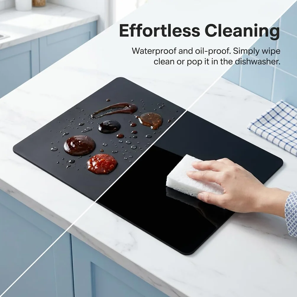 Tapis Silicone Noir 40x30 cm Protection Plan de Travail Cuisine Antiderapant Résistant Chaleur Eau