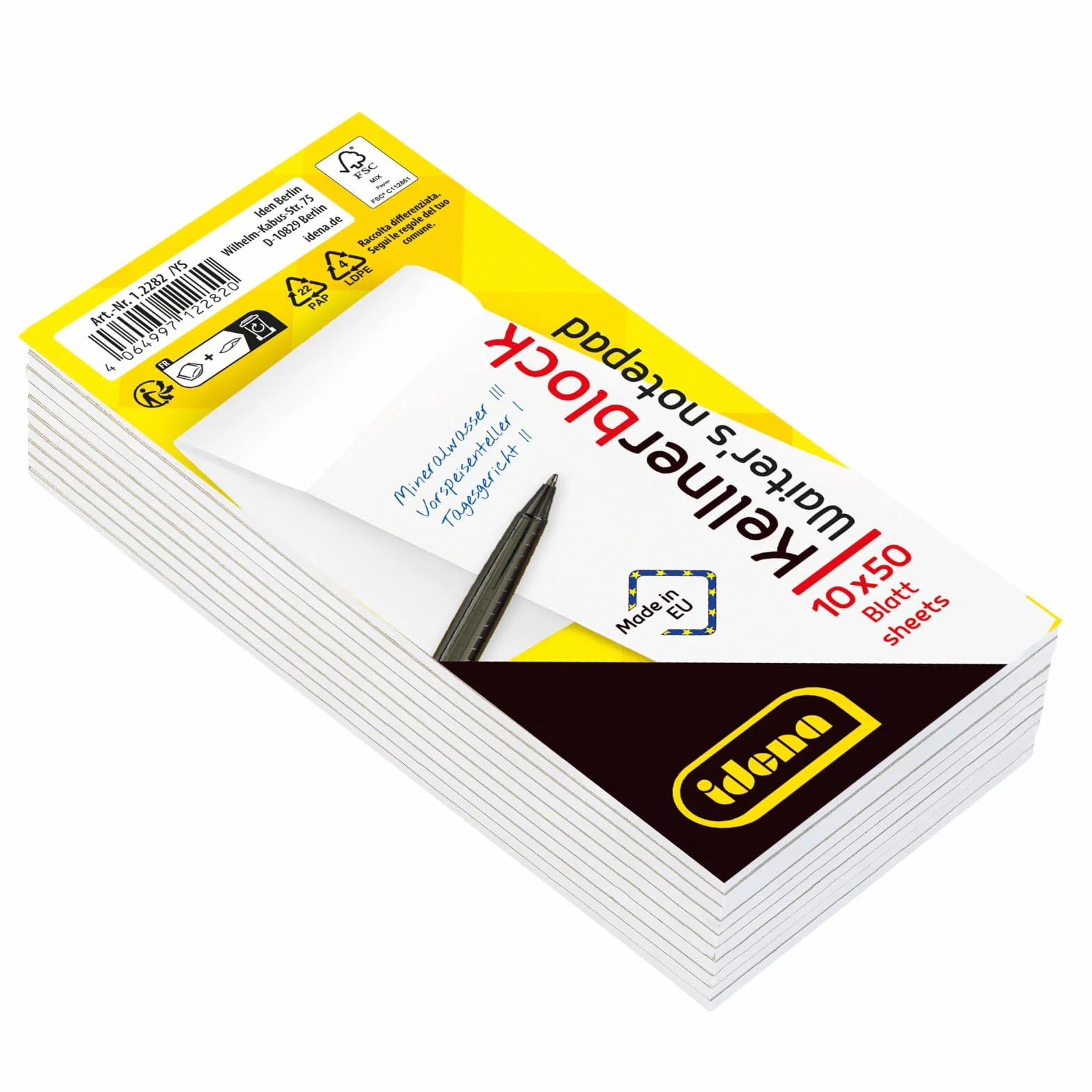 Idena Blocs de serveur 10 pièces 50 feuilles 7 x 15 cm papier 70 g/m² vierge collé en haut