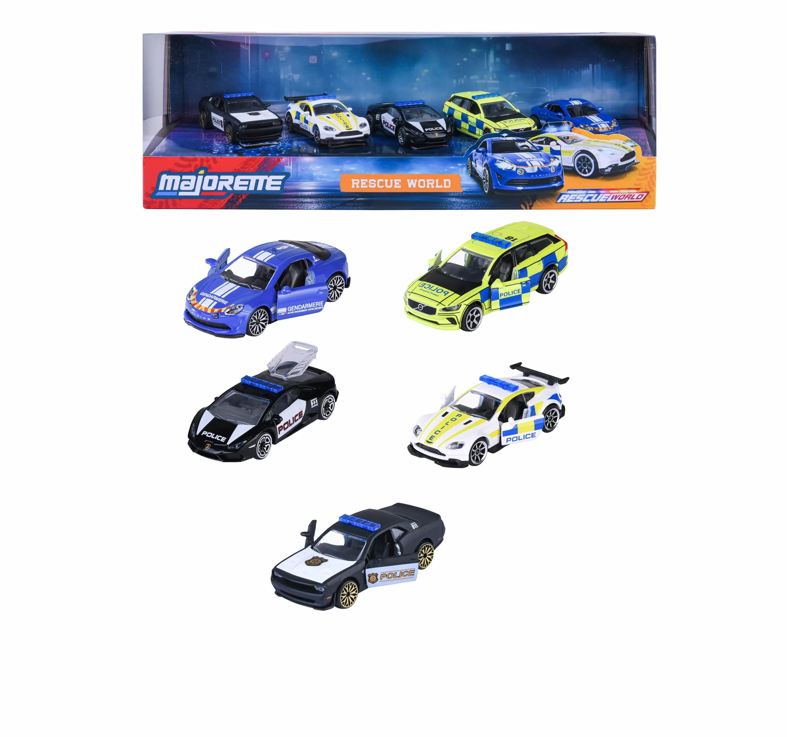 Majorette SOS Monde 5 Pièces Giftpack Véhicules à Roues Libres - Reproduction Originale Véhicules de Secours Européens Échelle 1/64