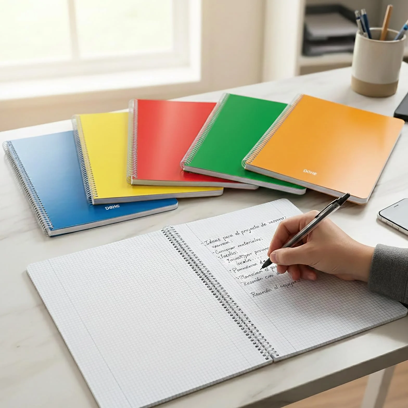 Cahiers A4+ 5 pcs 21,5x31,5 cm 80 Pages Quadrillées Reliure Spirale Couverture Souple en Carton Fournitures de Bureau