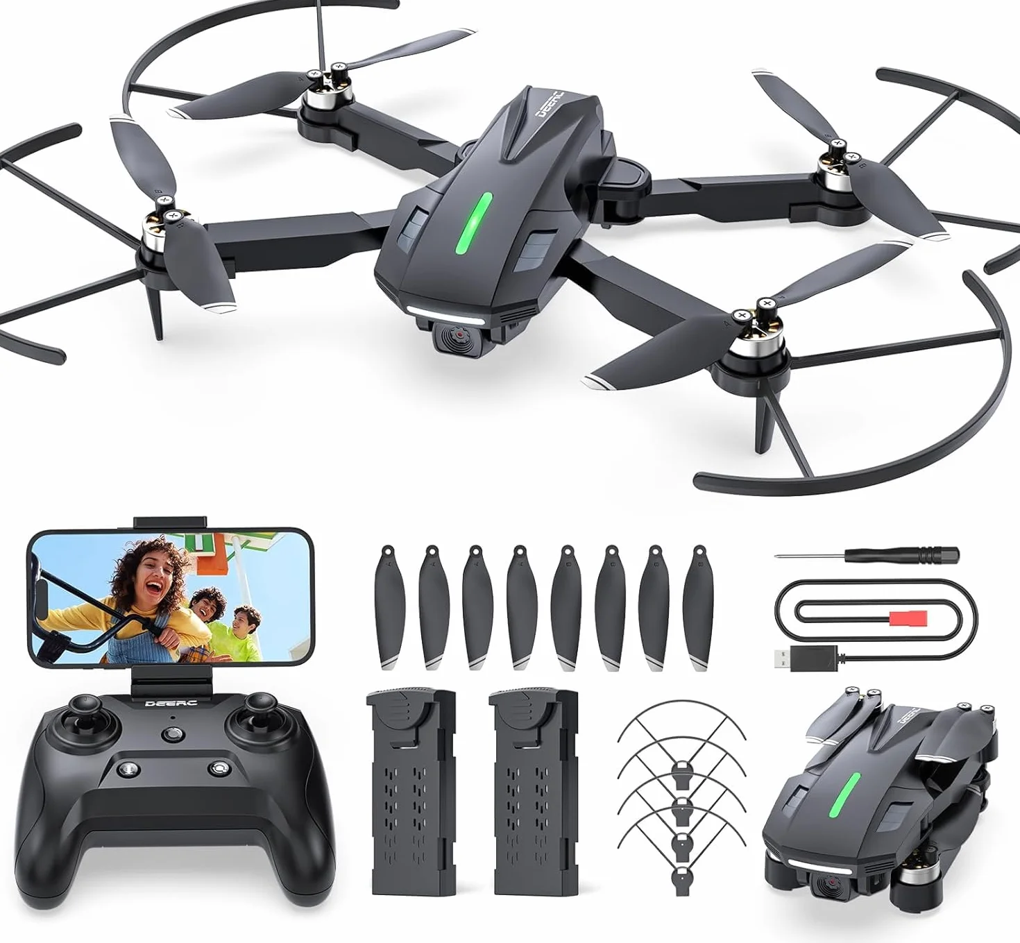 Drone DEERC D75 Caméra HD 4K Quadricoptère FPV Pliable 32 Min Vol Moteurs Brushless Commande Vocale Gestuelle Tap Fly 3 Vitesses Débutants