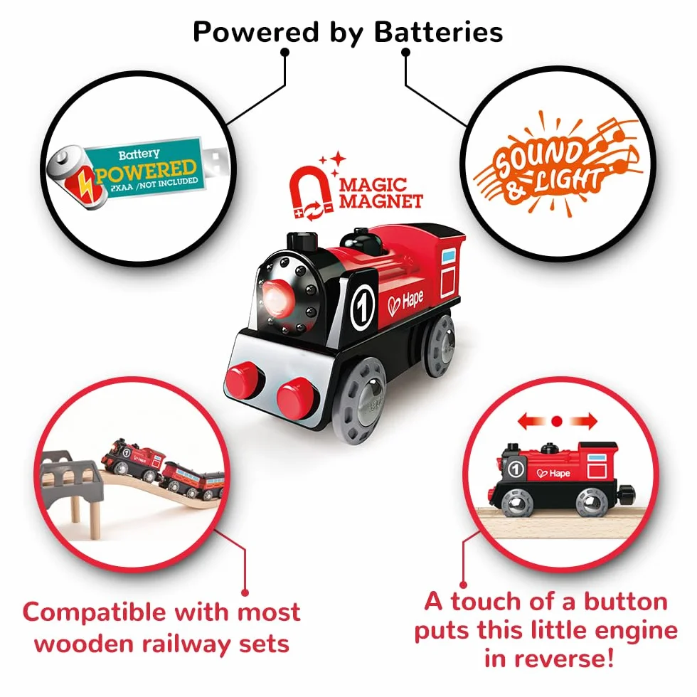 Hape Locomotive Électrique pour Circuit Train en Bois, Enfant 3 Ans et Plus - Jeu Éducatif Avance et Recule
