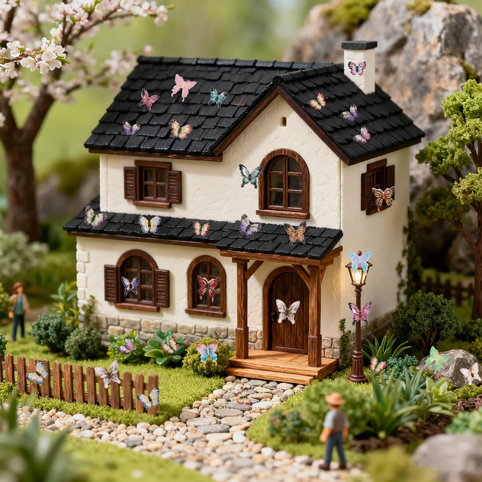 Lyreh 210pcs Mini Papillons en Résine Figurines pour Décoration de Jardins Miniatures