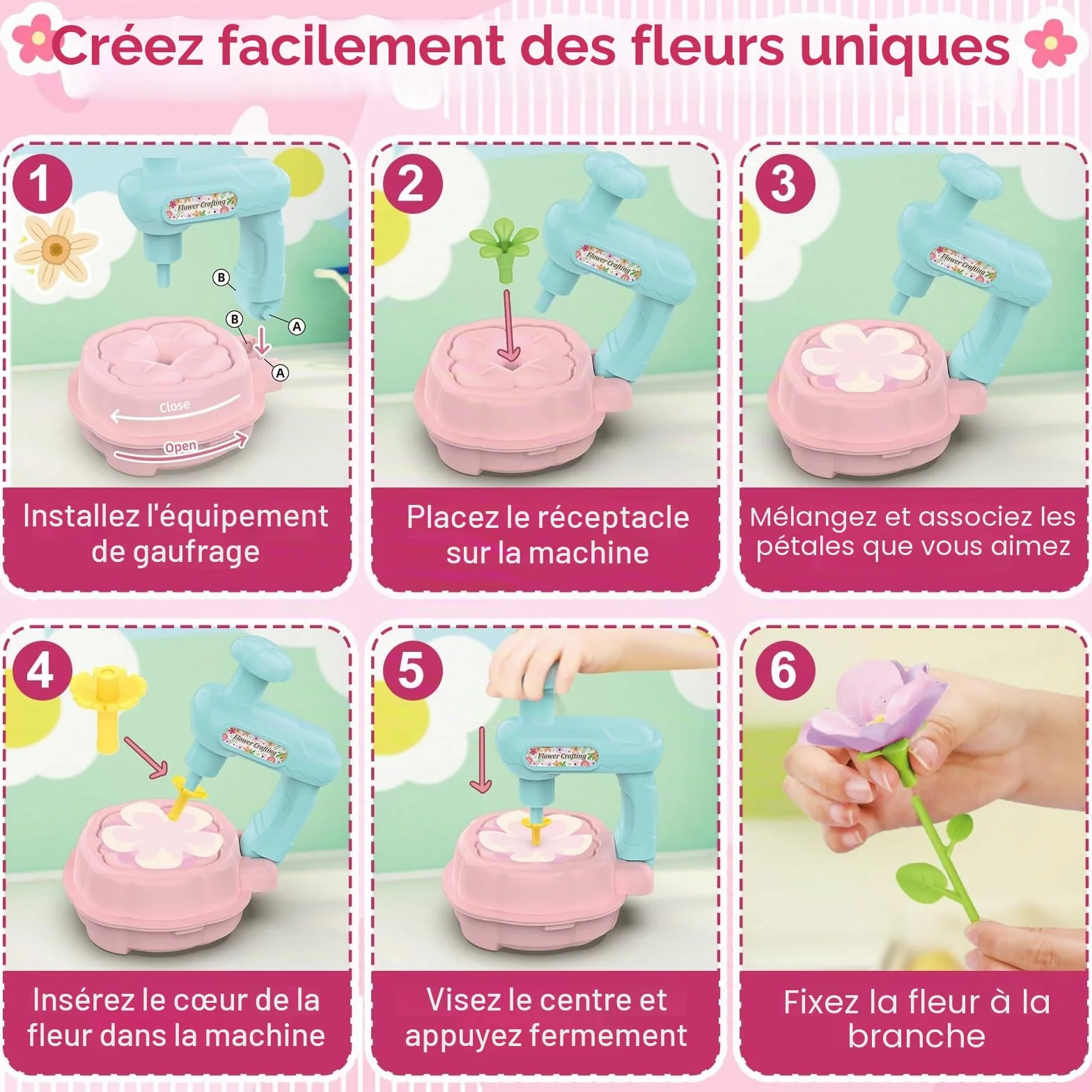 Mieryd Kit de Fabrication de Fleurs Tissu, Jeux Educatif DIY Flower Making Bouquet pour Fille 3-10 Ans