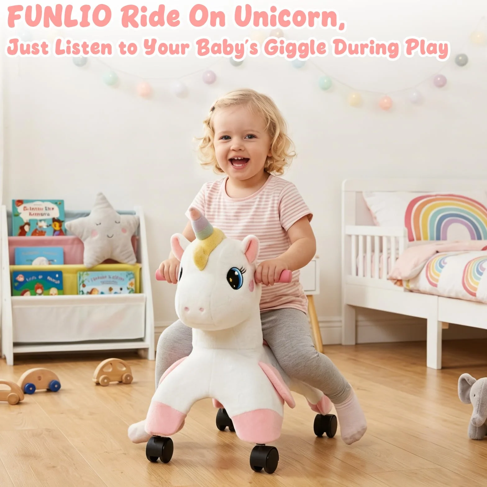 FUNLIO Licorne Porteur Enfant 1-3 ans Roues Pivotantes 360° Développer Équilibre Coordination Intérieur Extérieur Facile Assembler