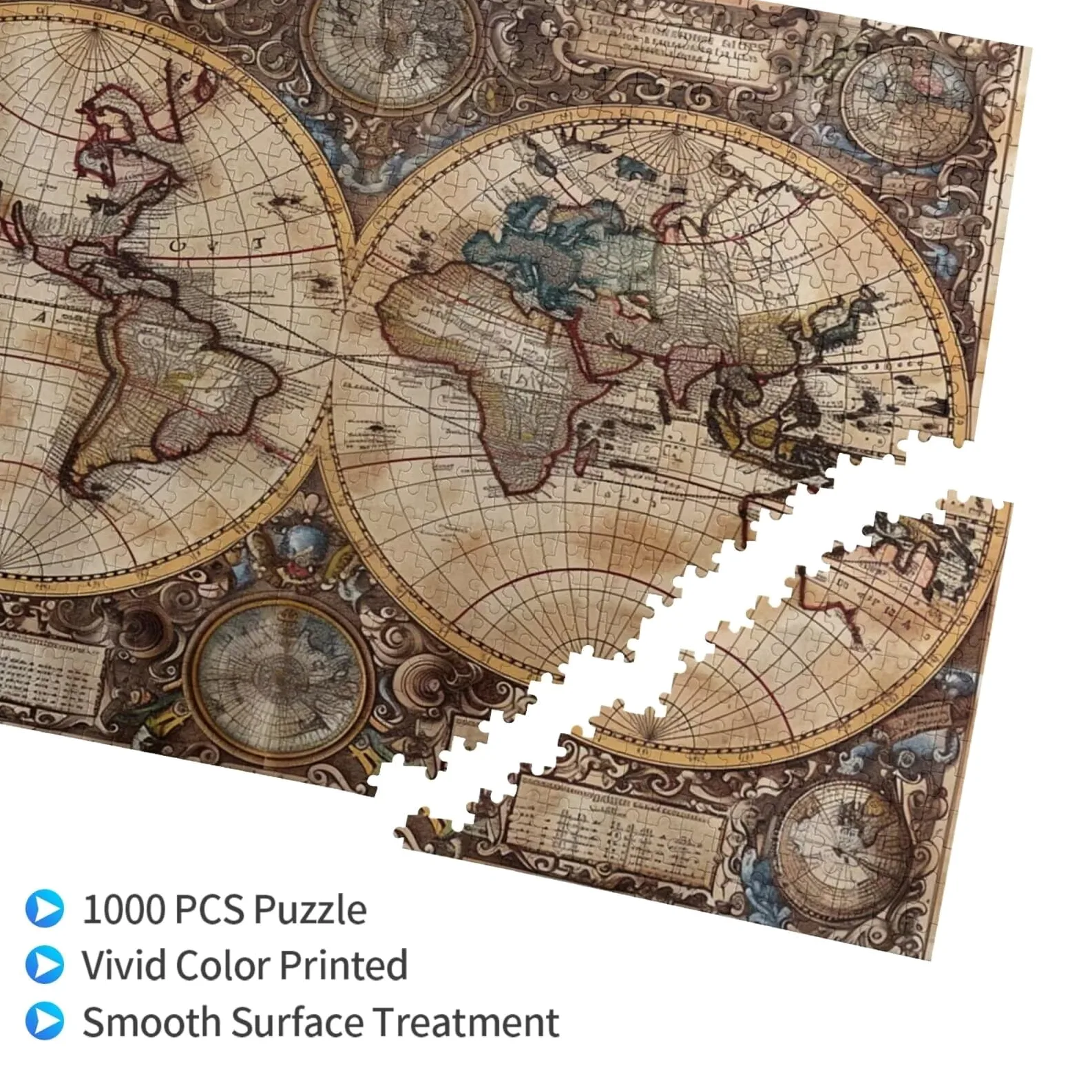 Rétro Puzzle 1000 Pièces Adultes Puzzle Carte du Monde Motif Design avec Emballage Cadeau pour Cadeau Femme, Activité Familiale Stimulante Débutants pour Decoration Murale Maison 75 x 50 cm -1519Y