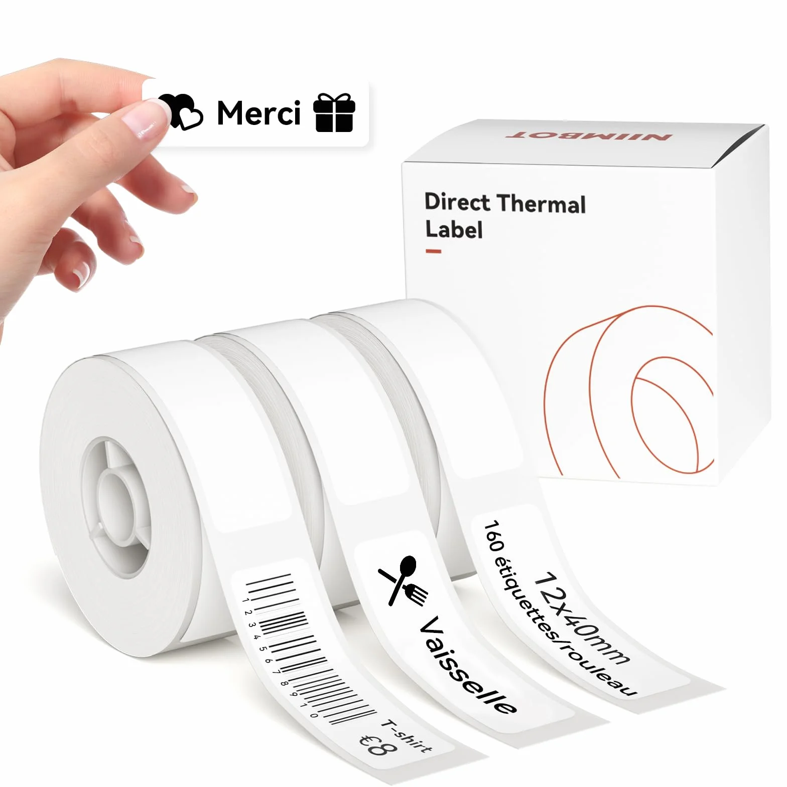 NIIMBOT 3 Rouleaux D'étiquettes Autocollantes 12x40mm Blanc Pour D110 D11 D101 H1S
