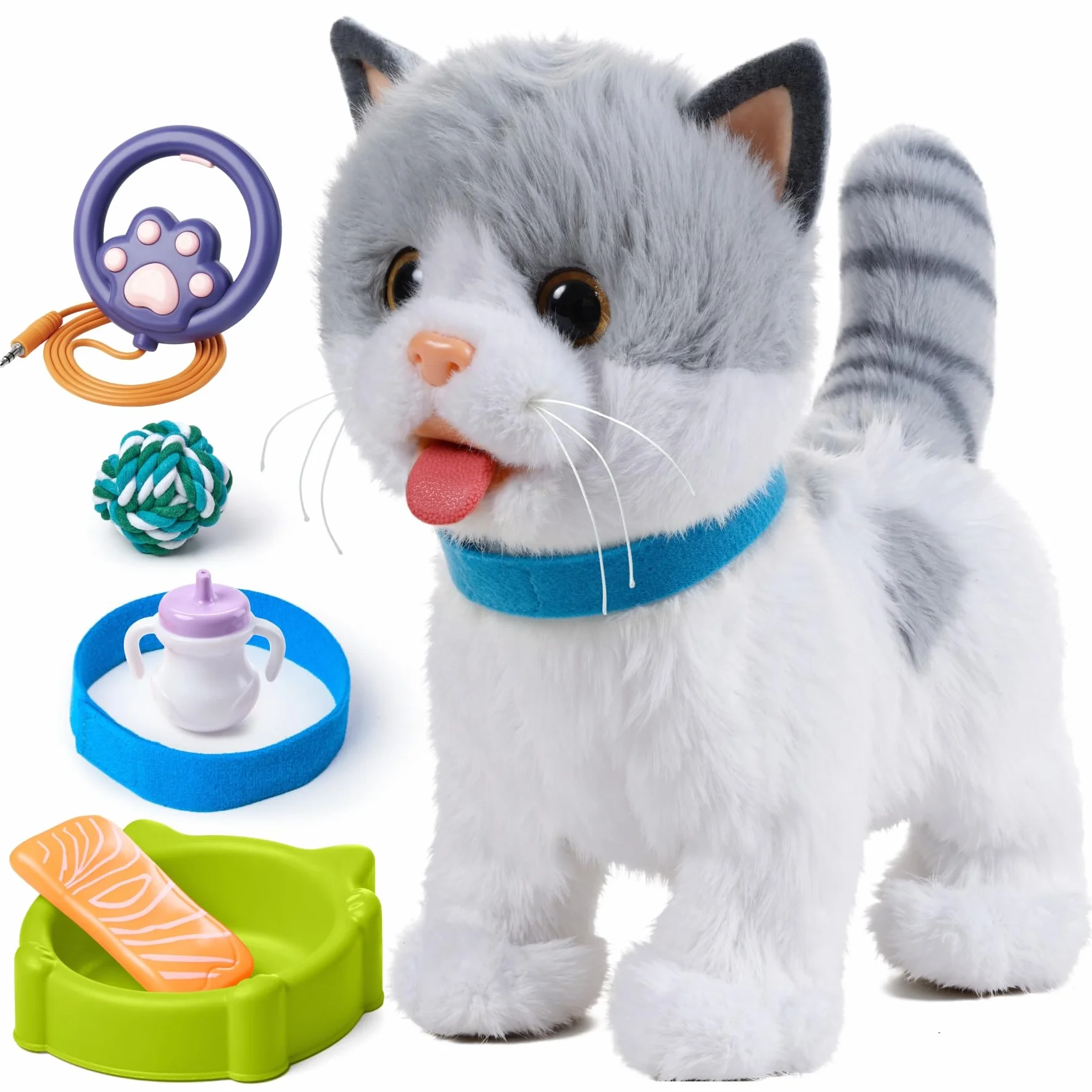 Peluche Chat Interactif Enfant, Animaux Électronique Qui Marche et Aboie, Jouet pour Enfants 3-7 Ans Cadeau Fille Garçon