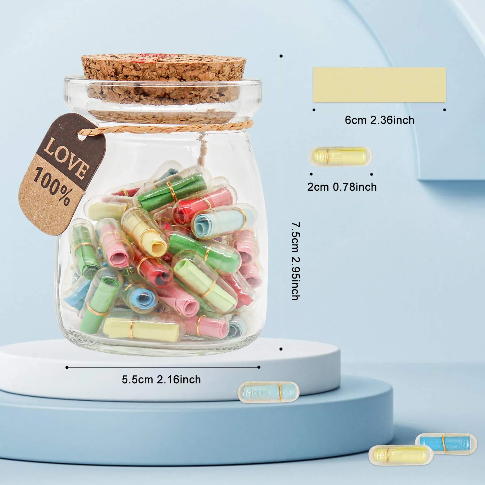 Lot de 60 lettres en forme de capsule avec message dans une bouteille, cadeaux pour anniversaire, Noël