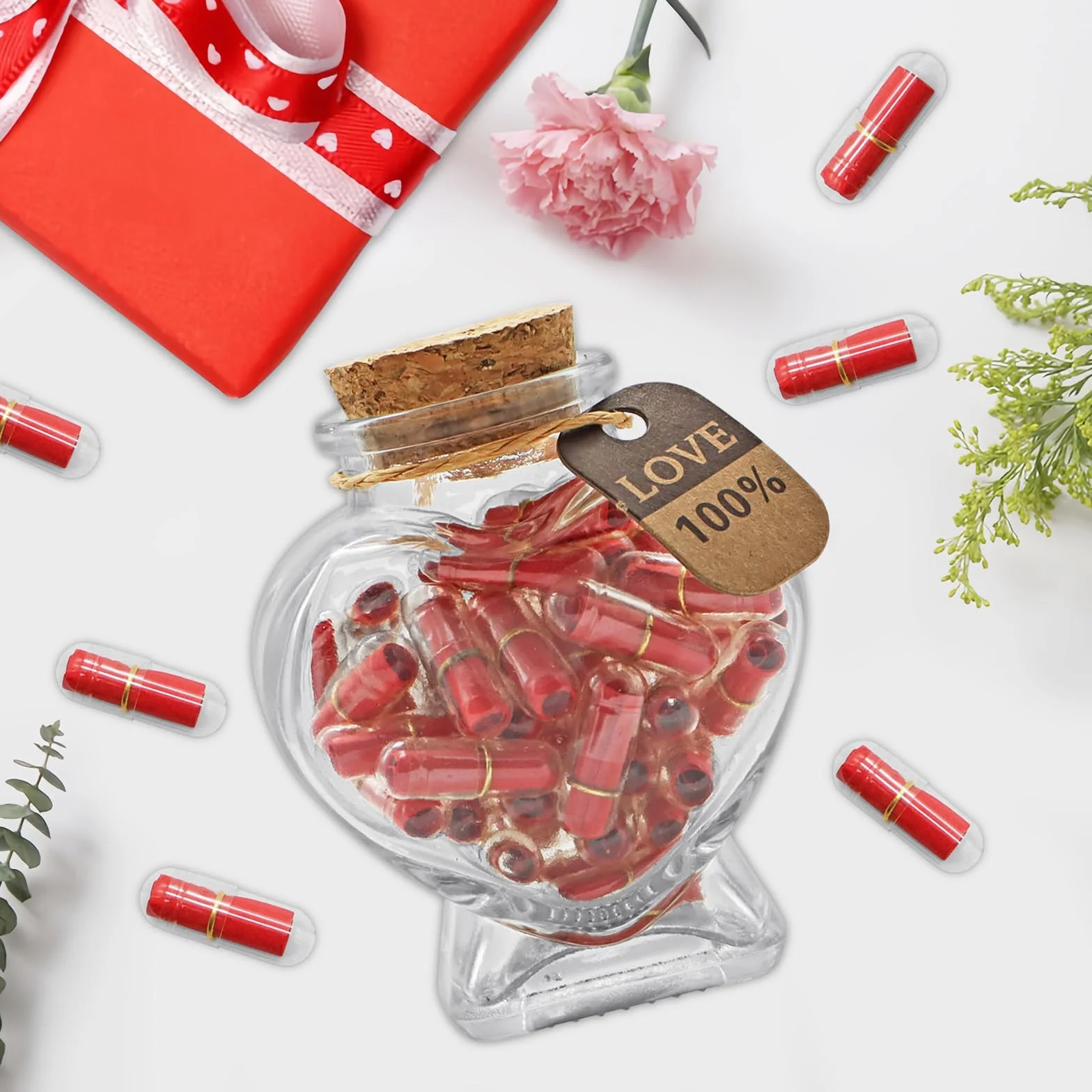 Capsule Letters Message in a Glass Bottle 50PCS Love Romantic Gifts for Boyfriend Girlfriend Valentine's Day Red