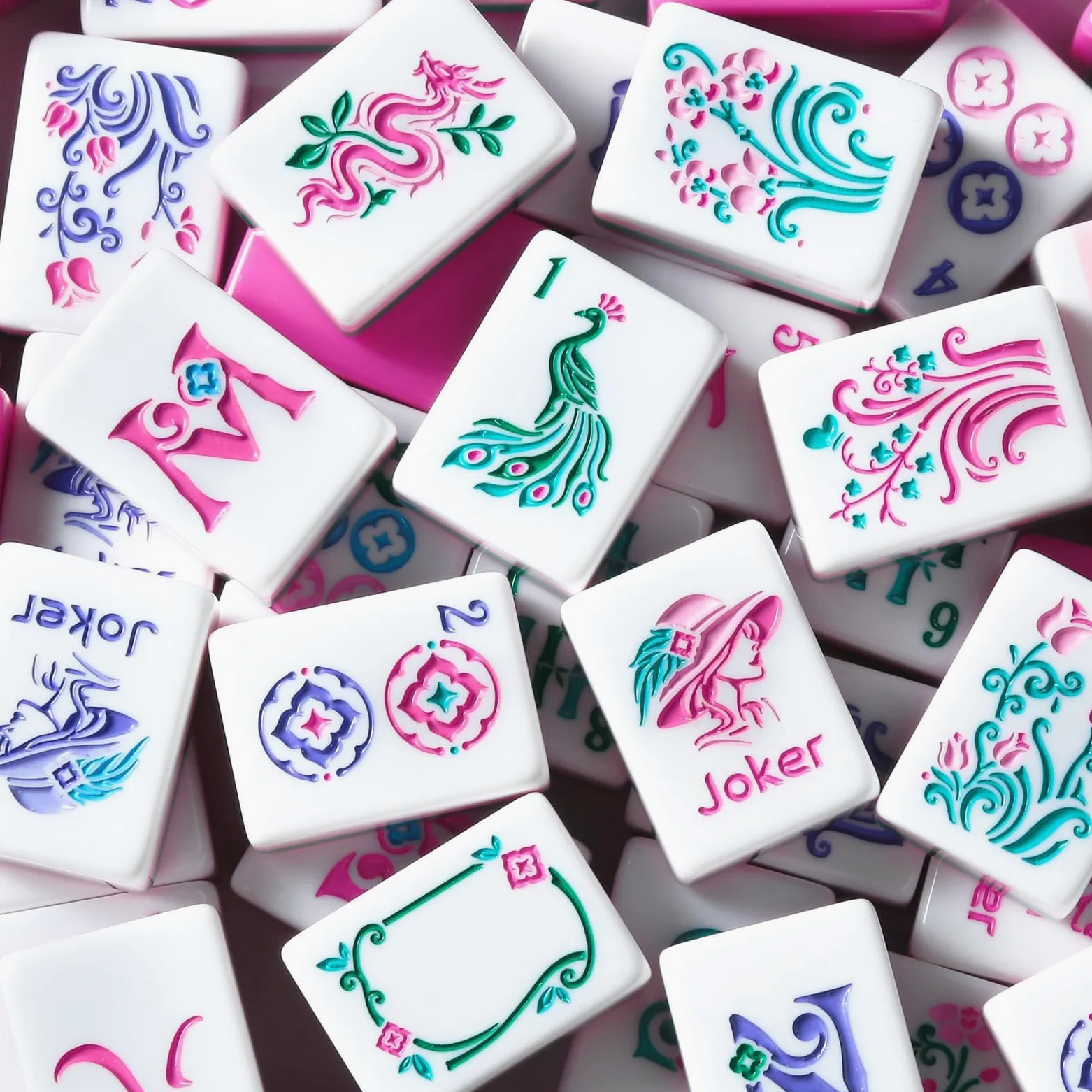 Set Tuiles Mahjong Premium 4 Couches 160 Pièces Acrylique Américain | Avec Tuiles Vierges et Dés Gravure Claire pour Soirées Famille et Événements(Deep Teal)