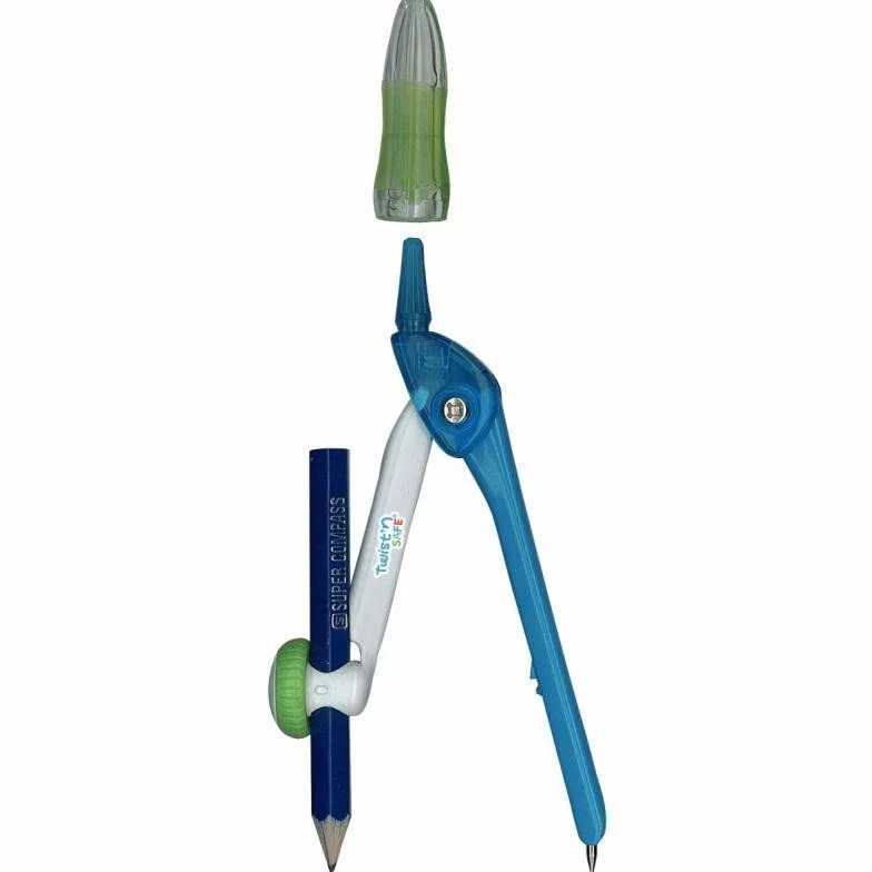 Compas métal pour enfants TWIST'n SAFE Bleu avec sécurité pointe