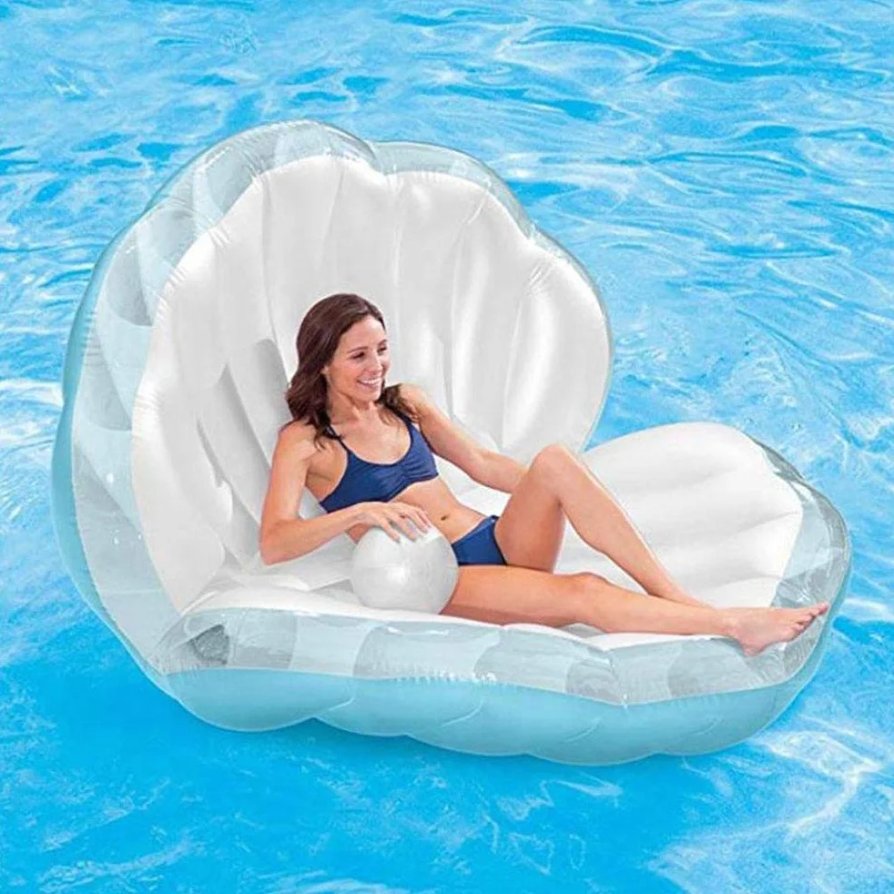 Flotteur gonflable en coquillages géants avec boule de perles, nacre, chaise de radeau flottante pour piscine, fête d'été, plage, 160 x 130 x 130 cm