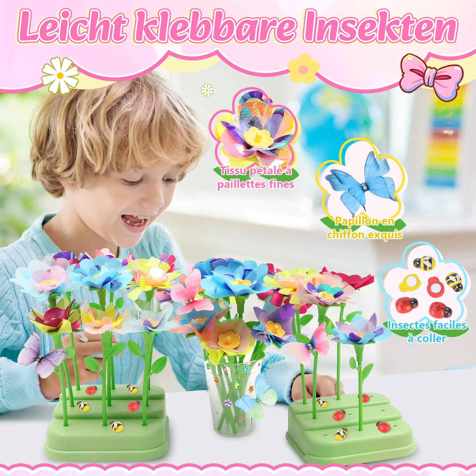 Kit Création Bouquet de Fleurs DIY, Activité Manuelle Enfant 3-10 Ans, Idée Cadeau Anniversaire Noël