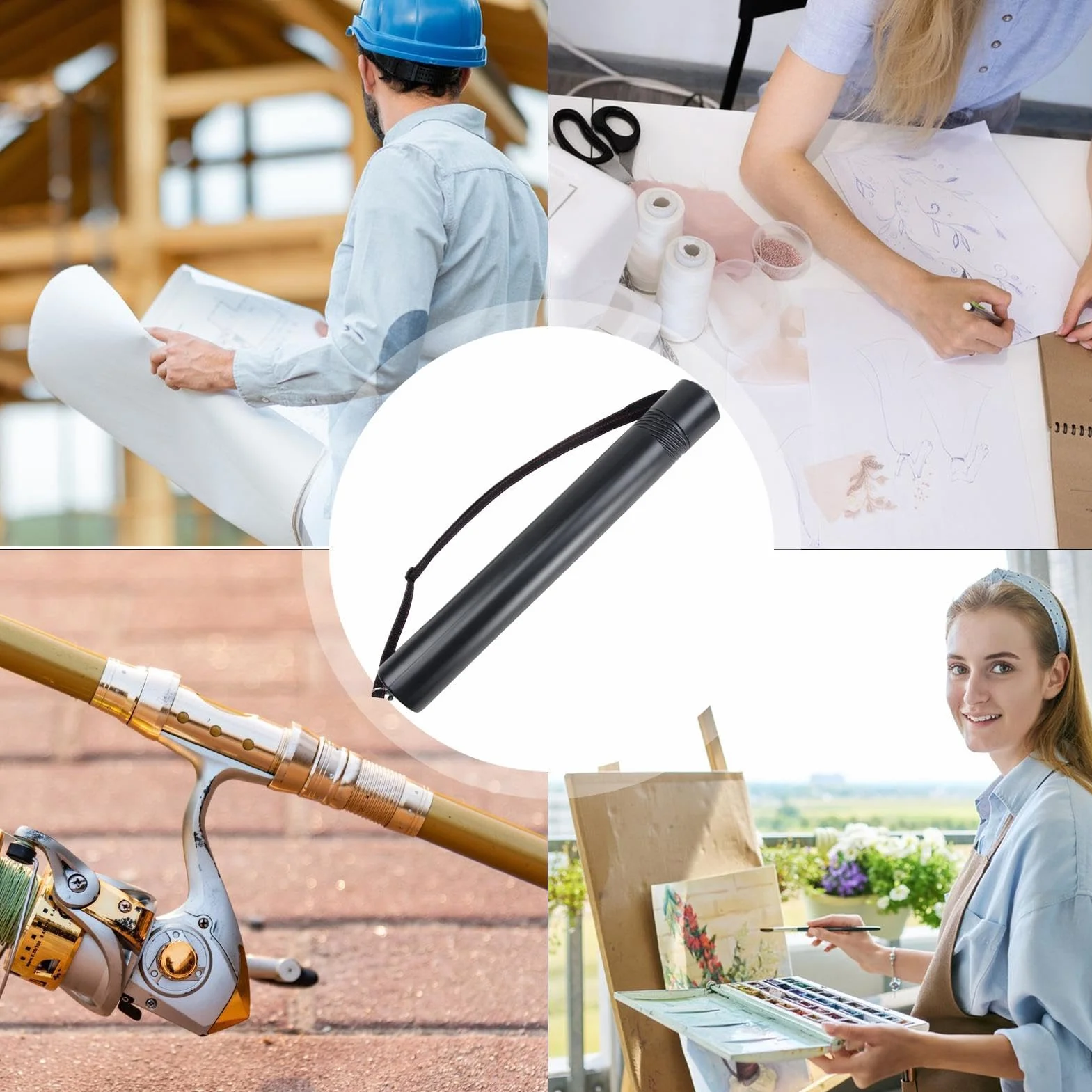 Tube de transport d'œuvres d'art imperméable extensible avec sangle pour affiches et plans
