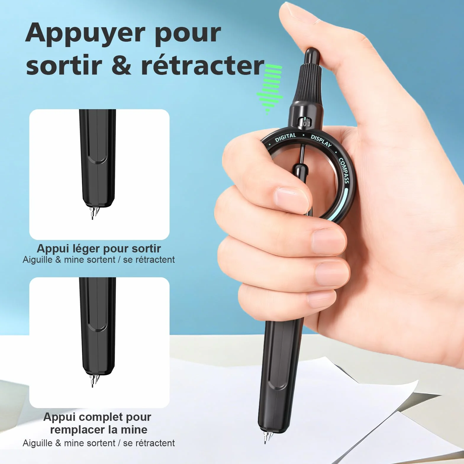 Compas Professionnel ROATEE Rayon Ajustable, Compatible Mine 0,5 mm, Géométrie et Dessin