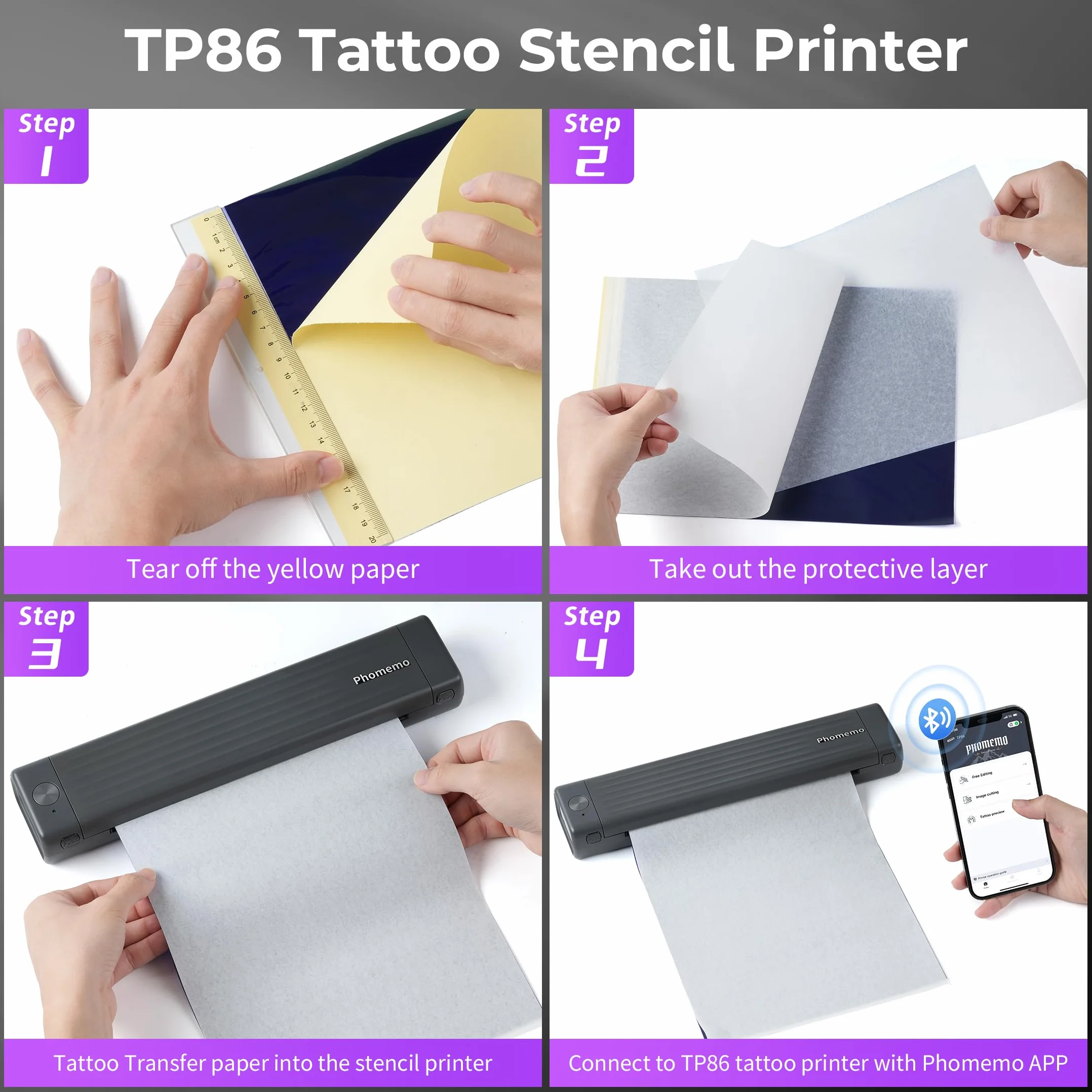 Phomemo TP86 Thermocopieur Tatouage Papier Transfert 10 Feuilles