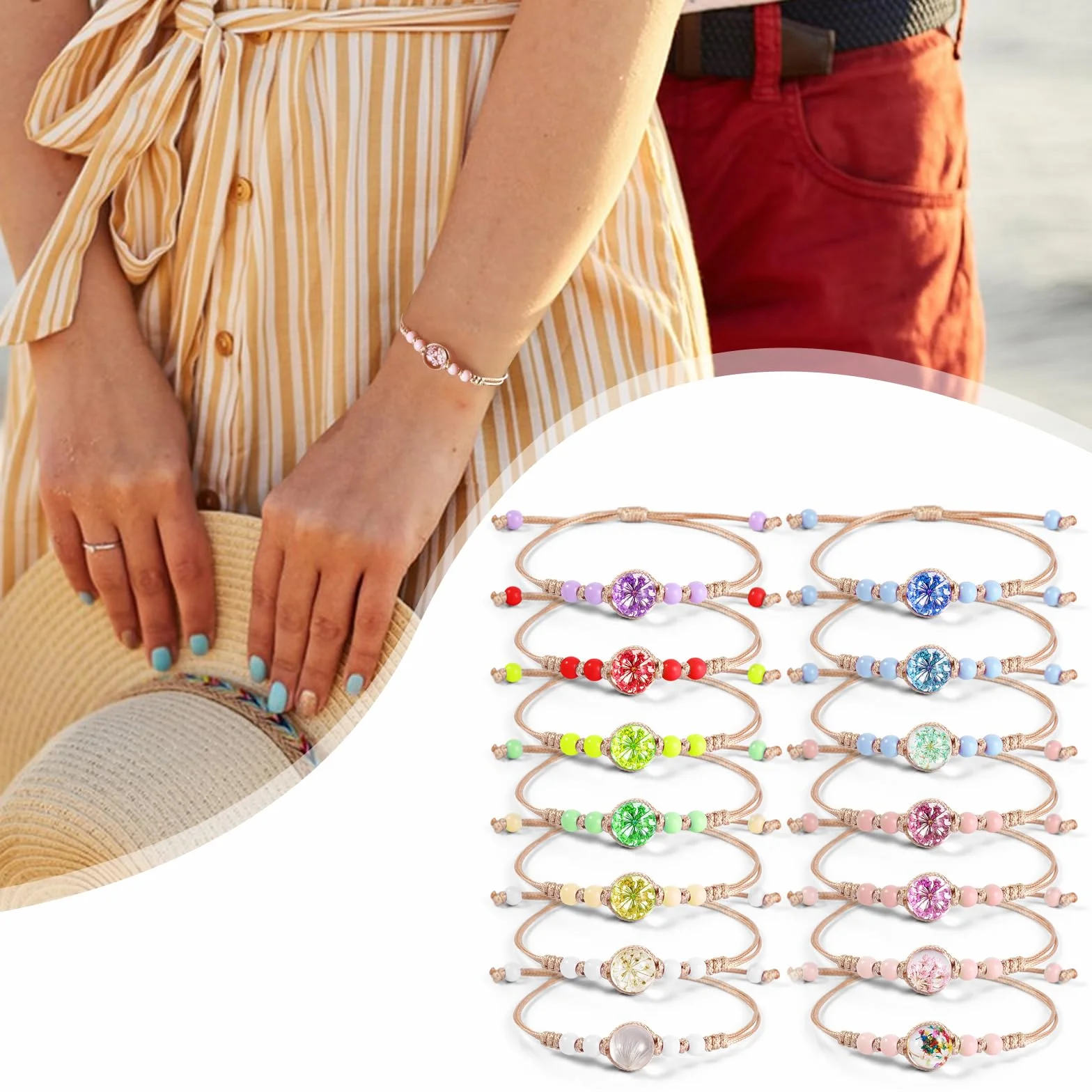 Bracelet Enfant Amitié Fille Ajustable Fleurs Couleurs 14 Pièces