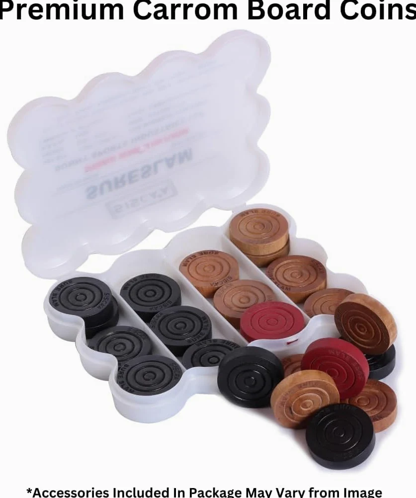 Precise Carrom Jeu de société en bois avec pièce, percuteur et poudre approuvé par la Fédération Carrom d'Inde et la Fédération internationale Carrom (Jumbo, 36 mm)
