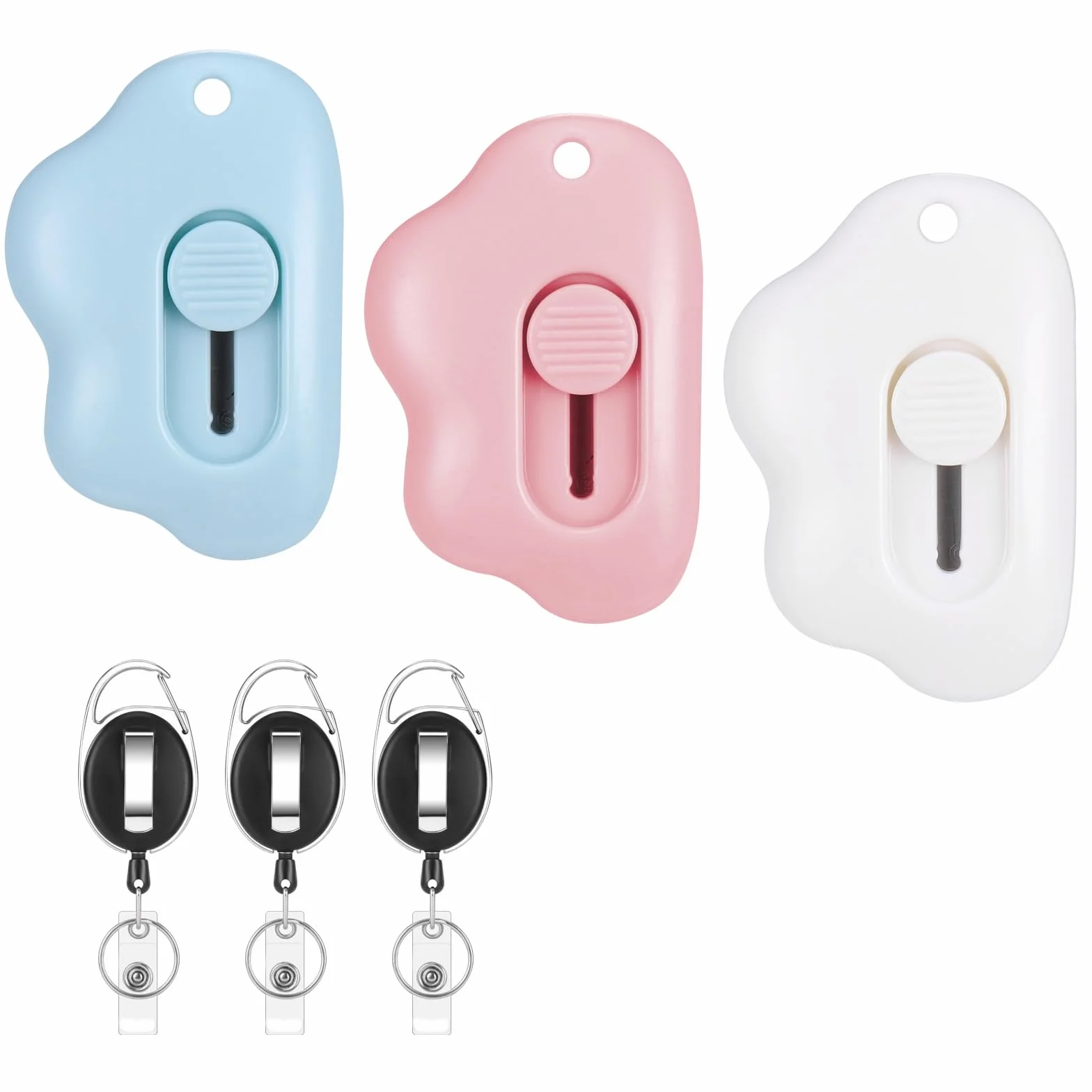 JIANTA Couteau de Papeterie, 3PCS Mini Couteau Utilitaire Portable avec Porte-clés Retractable, Ouvre-Lettre, Cutter Standard