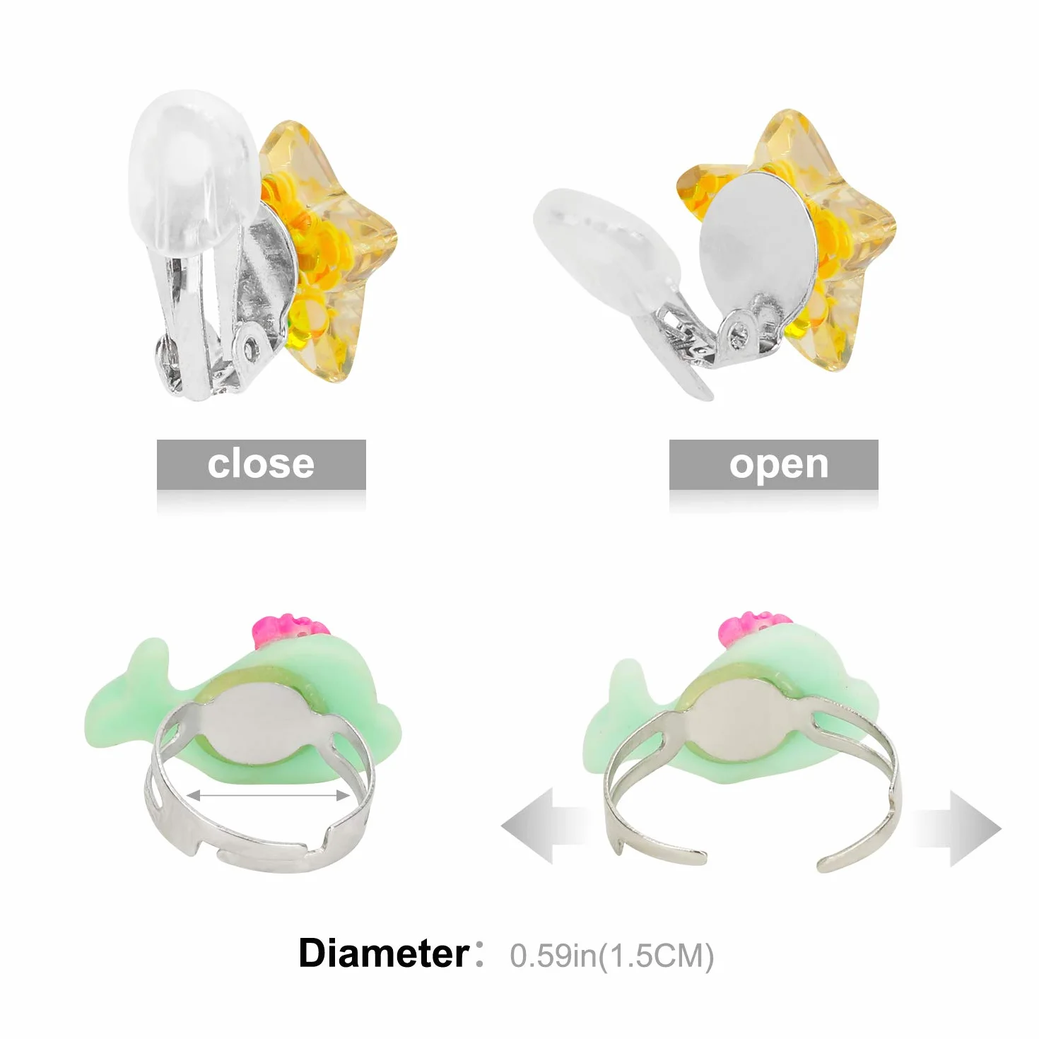 Bagues Boucles d'oreilles clip Bracelet 30 pièces Licorne sirène papillon Princess bijoux set fête Accessoire