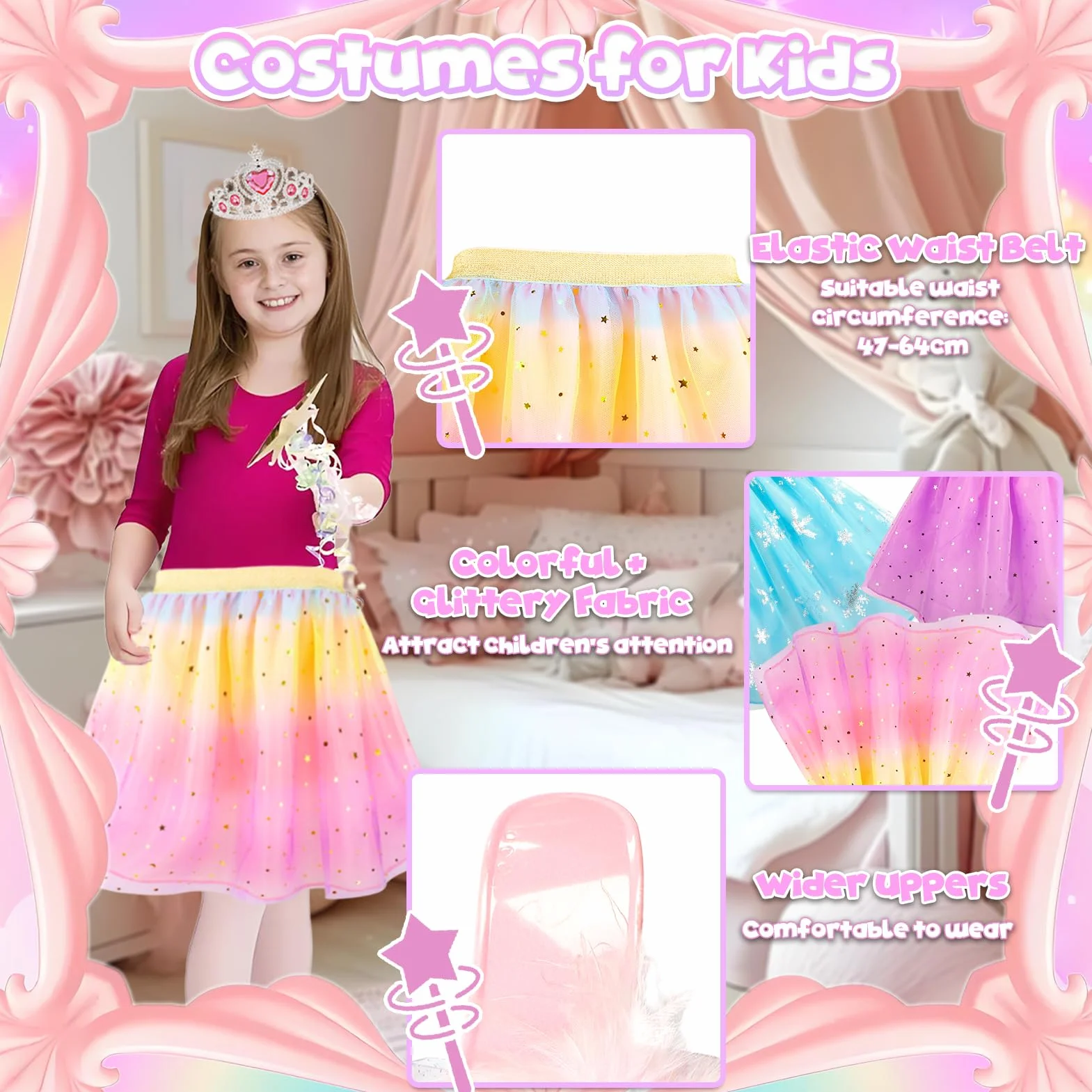 STAY GENT Chaussure Princesse Fille 3 Paires Chaussures 3 Couronne 3 Jupes Déguisement Jouet Princesse Accessoires Cadeau 2-6 Ans
