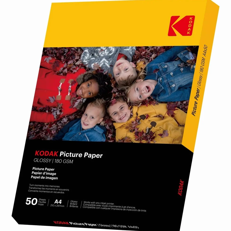 KODAK Picture Paper Papier Photo Brillant A4 180g/m² 50 Feuilles Jet d'Encre