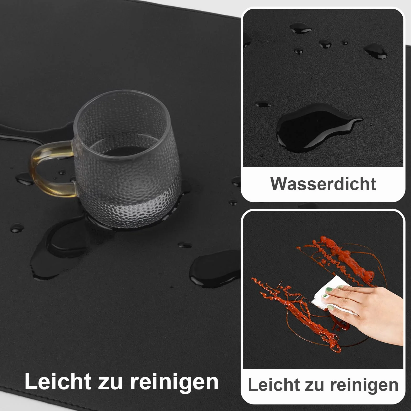 DAWNTREES Protecteur de tapis de bureau en cuir PU 60x35cm Grand coussinet de souris et tapis de clavier noir