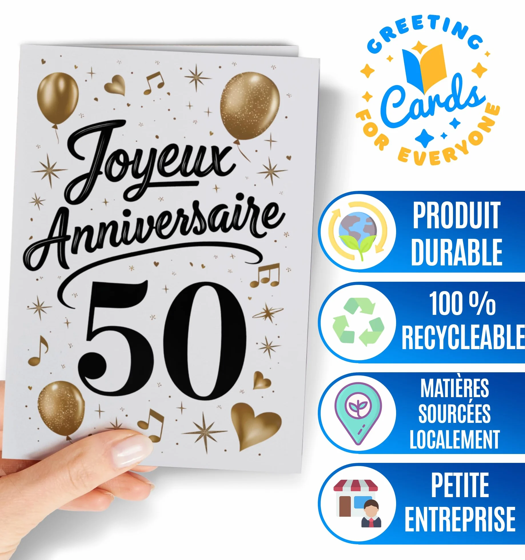 Carte Anniversaire 50 ans pour Femme et Homme - Décoration 50 Ans, Cadeau Maman et Papa