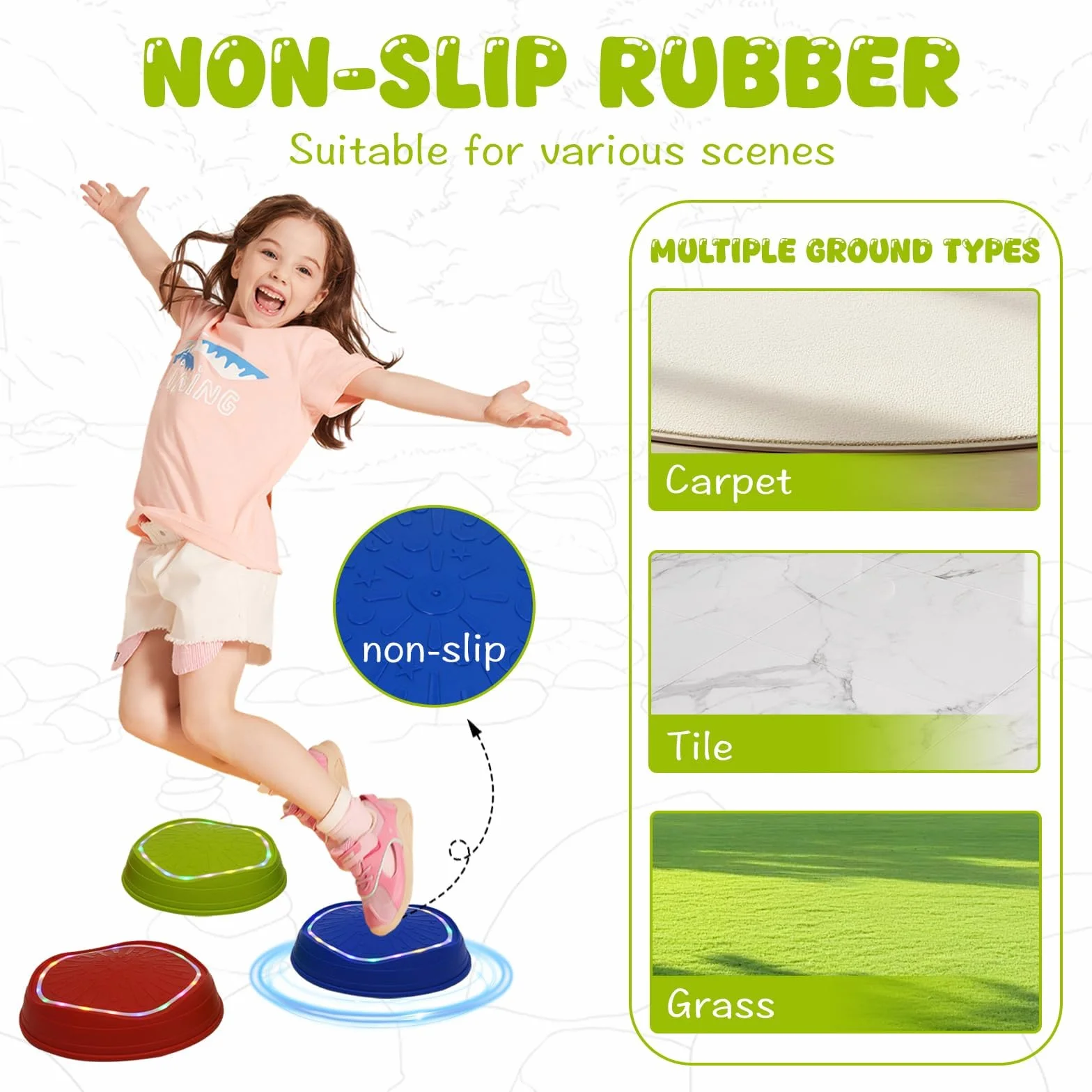 Pierres d'Équilibre Enfants 5PCS Parcours Motricité avec Musique et Lumière – Formation d'Équilibre Antidérapantes Jouets Sensoriels Int-Ext 3-8 Ans 70 kg