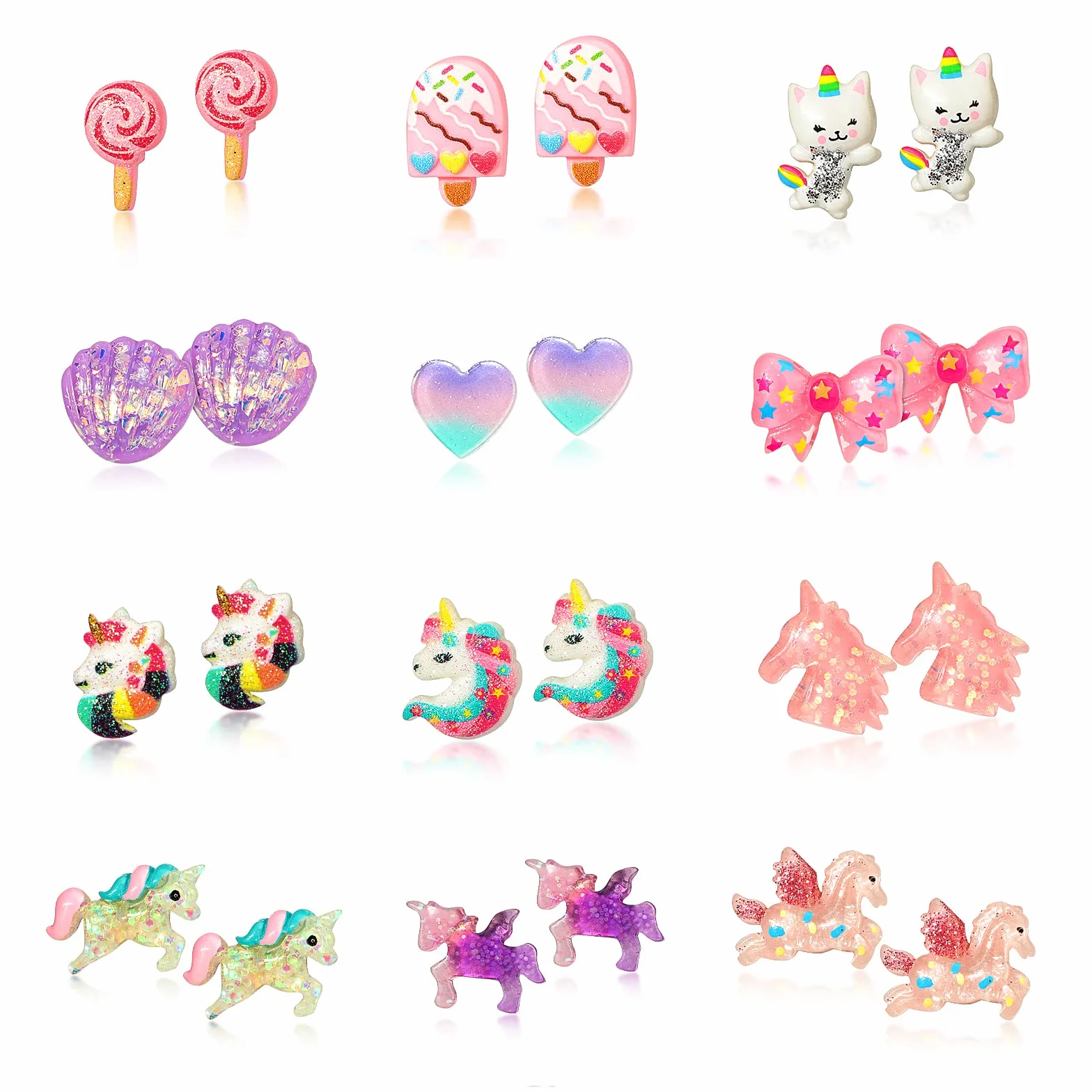 Boucles d'oreilles Clip Enfant Licorne Non Percées Fille Princesse Bijoux Cadeau Accessoire