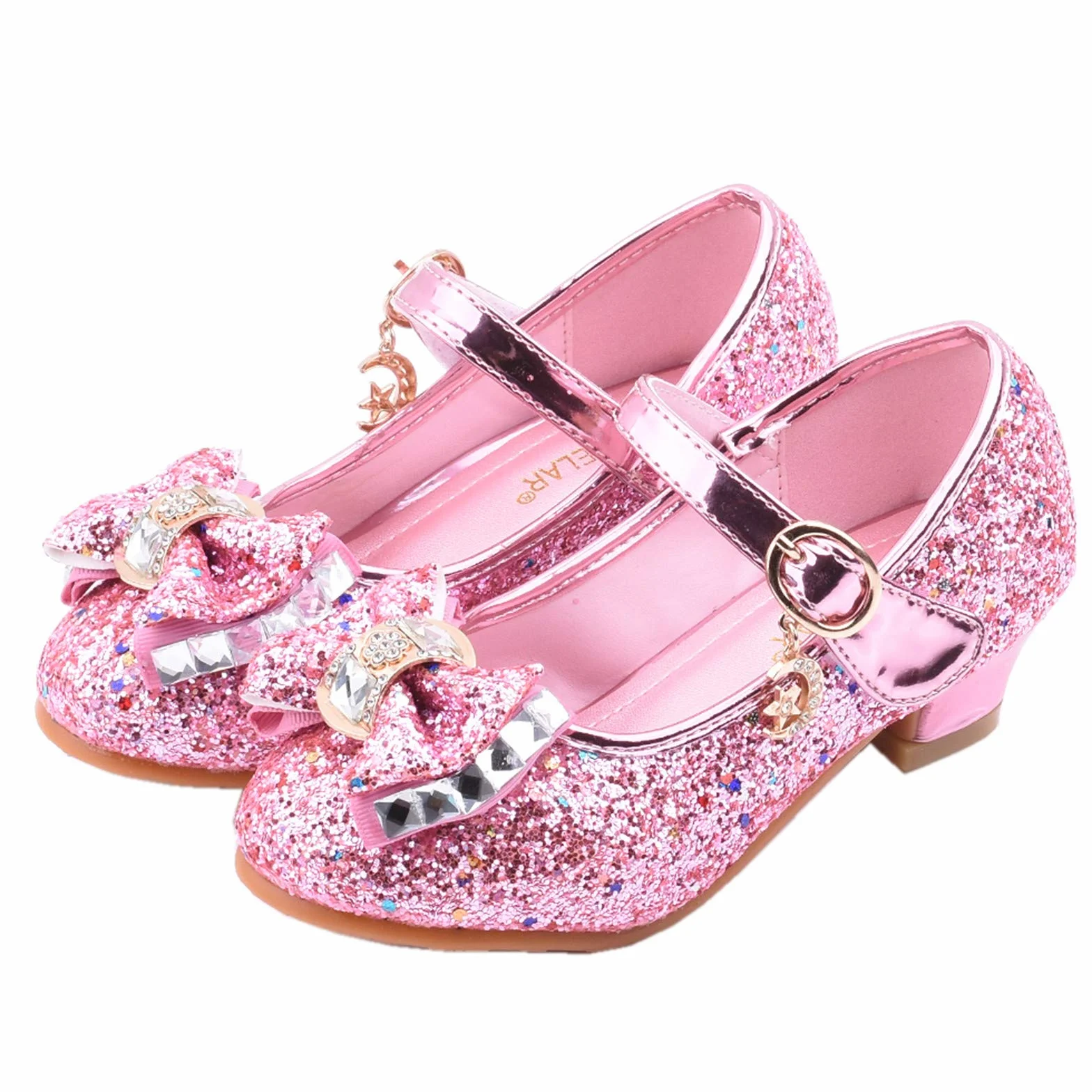 Chaussures de princesse à paillettes Mary Jane à talons hauts avec strass et nœud - Chaussures de soirée - Chaussures de mariage - Chaussures de cosplay