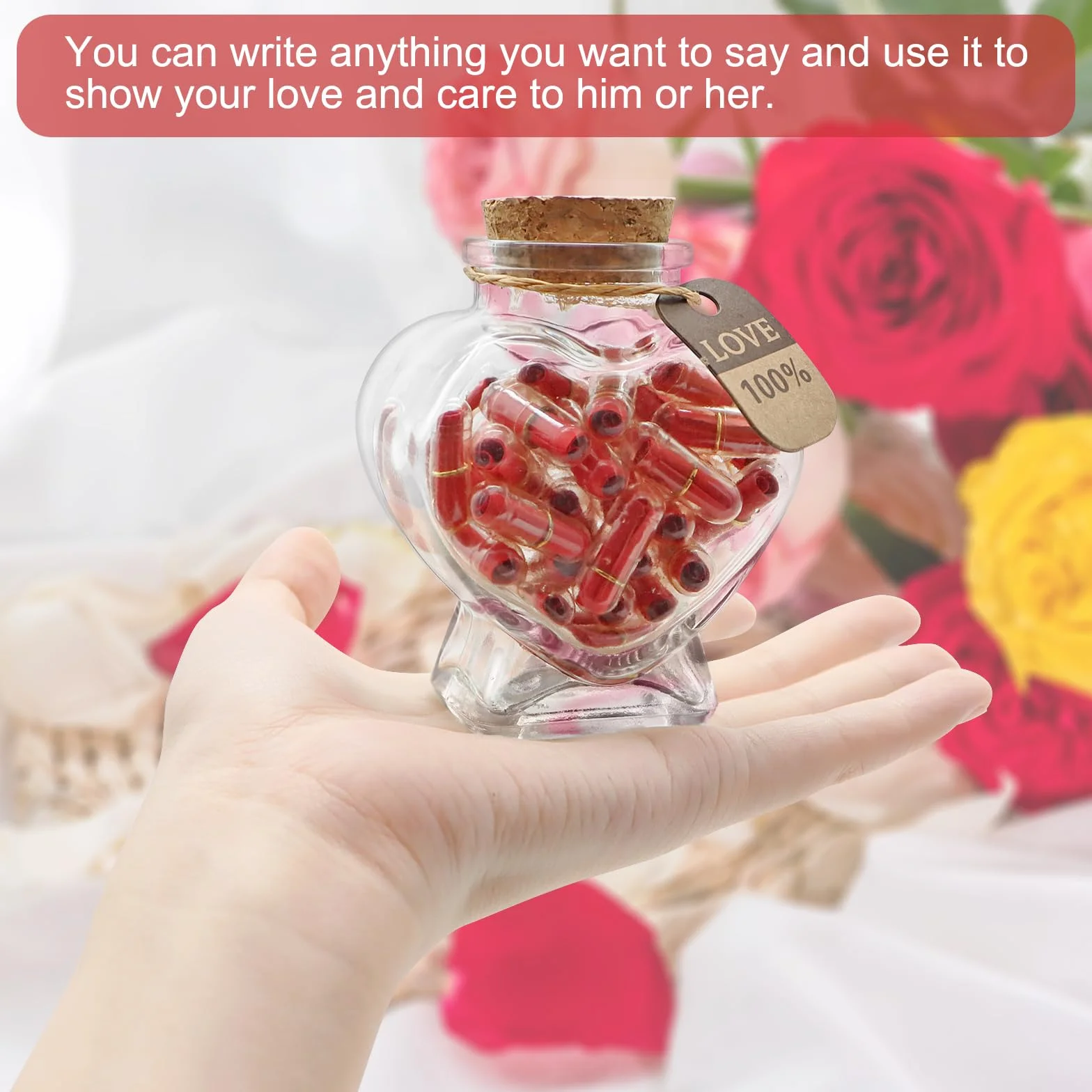 Capsule Letters Message in a Glass Bottle 50PCS Love Romantic Gifts for Boyfriend Girlfriend Valentine's Day Red