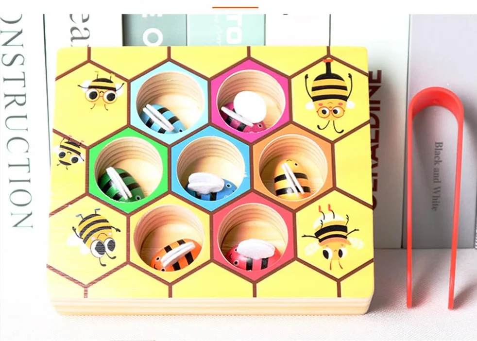 Jouet Montessori Abeille à Clip, Jeu de tri des Couleurs en Bois et Motricité Fine