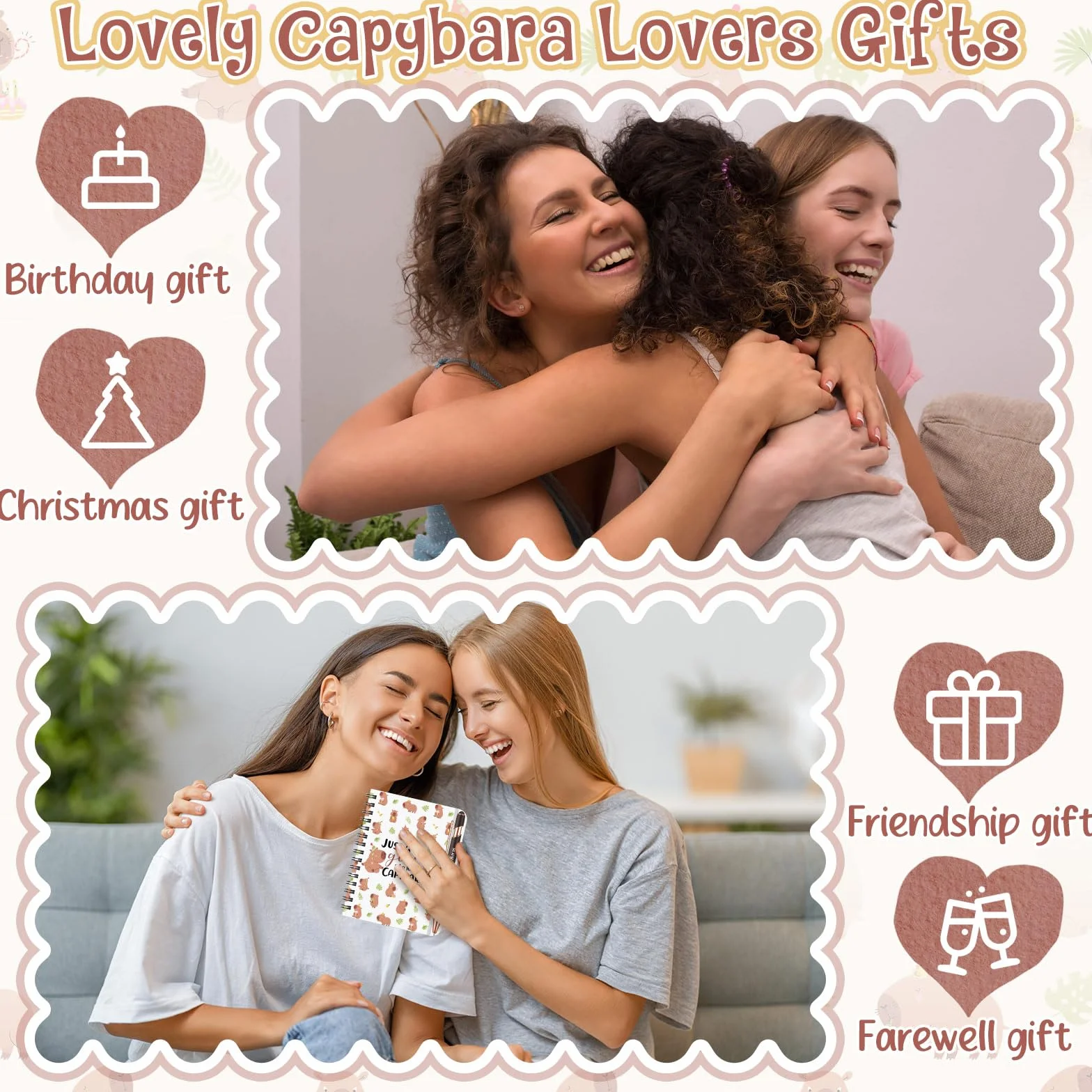 BBTO 3 Pièces Set Cadeau Capybara Bloc Notes Porte Clés Stylo à Bille
