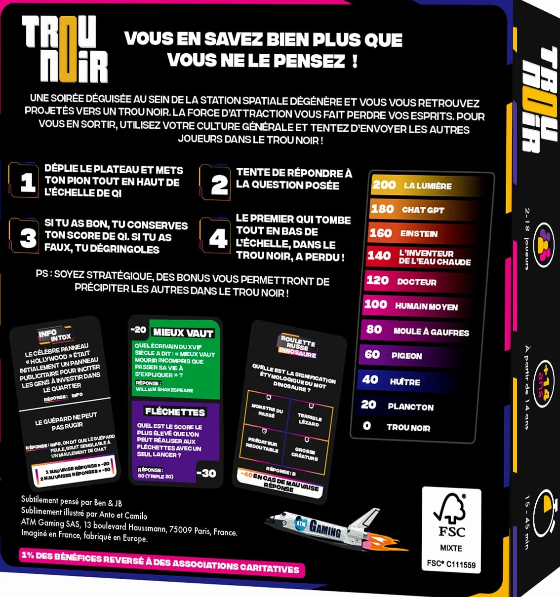 Trou Noir Jeu de Société Adulte - Quiz Culture Générale - 2 à 16 Joueurs - Jeu de Cartes dès 14 Ans