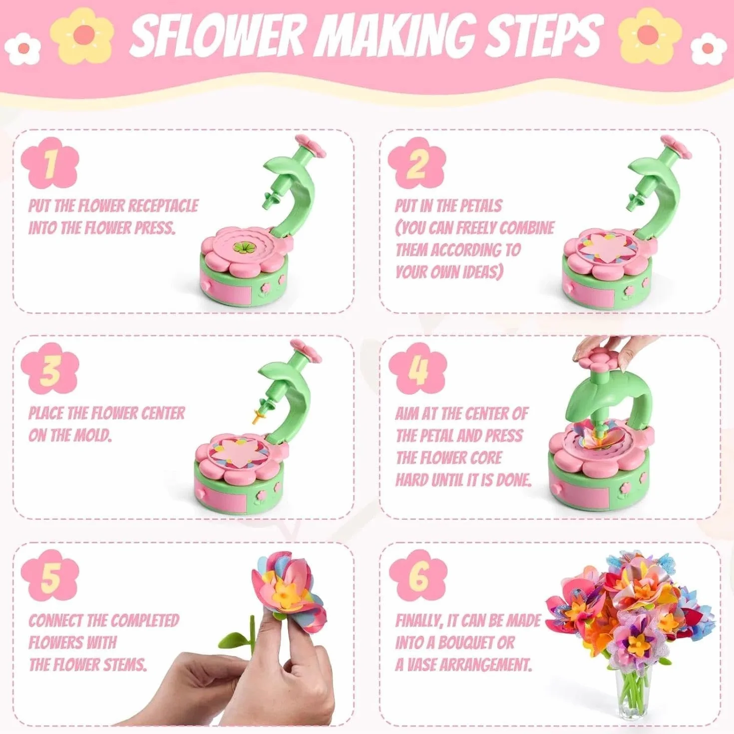 Kit Création Bouquet de Fleurs DIY pour Fille 6 Ans+ avec Machine à Fleurs, Jouet Créatif Cadeau Anniversaire