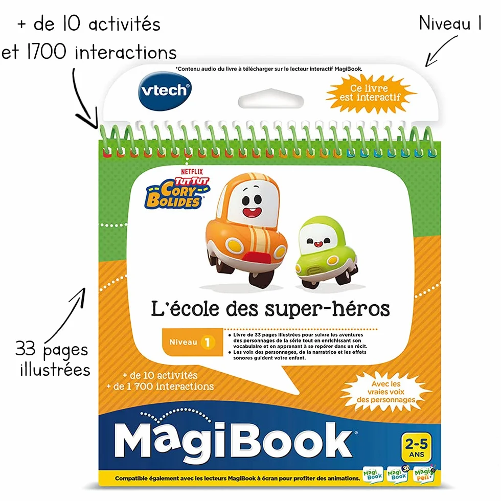 VTech MagiBook Tut Tut Cory Bolides Livre Éducatif Enfant Niveau 1 L'École des Super-Héros Pages Interactives Cadeau 2-5 Ans Français