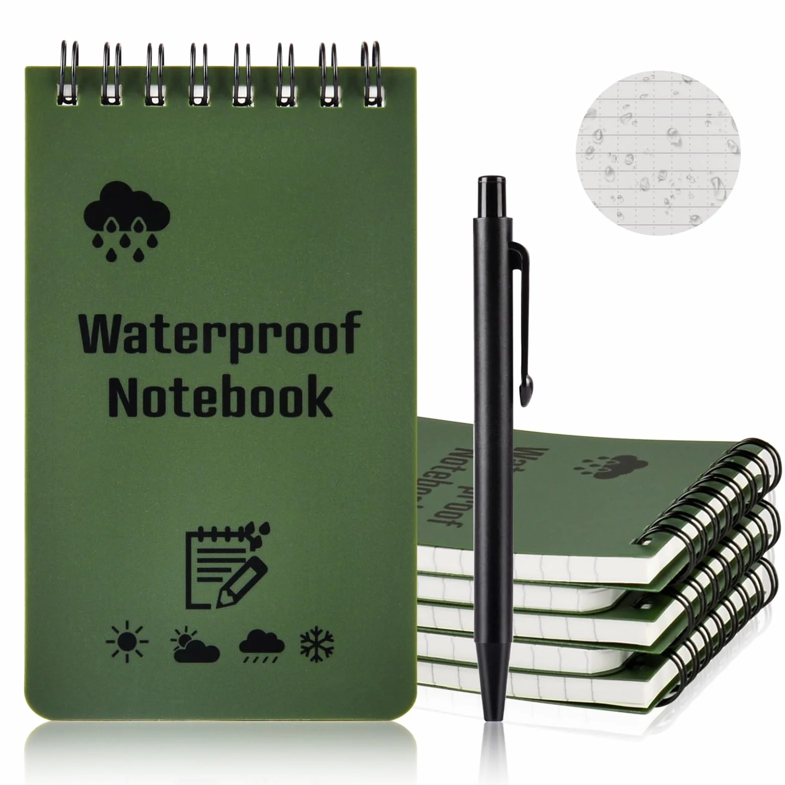 Carnets Étanches 5 Pièces 3 x 5 Pouces Bloc Note Spirale Mini Imperméables avec Stylo