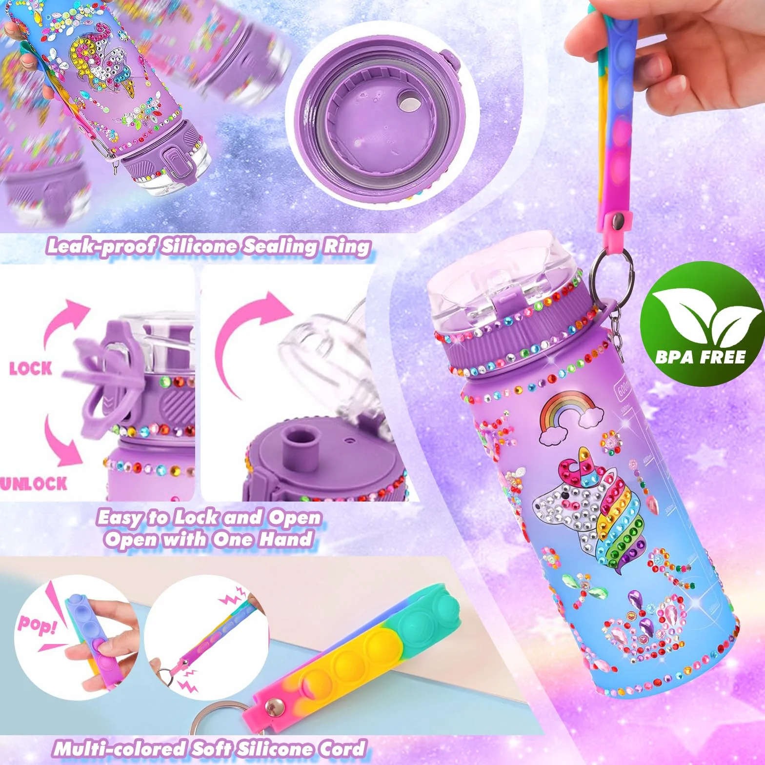 Licorne Gourde Isotherme Bouteille DIY Kit Créatif Enfant 6-10 Ans Cadeau Noël Extérieur