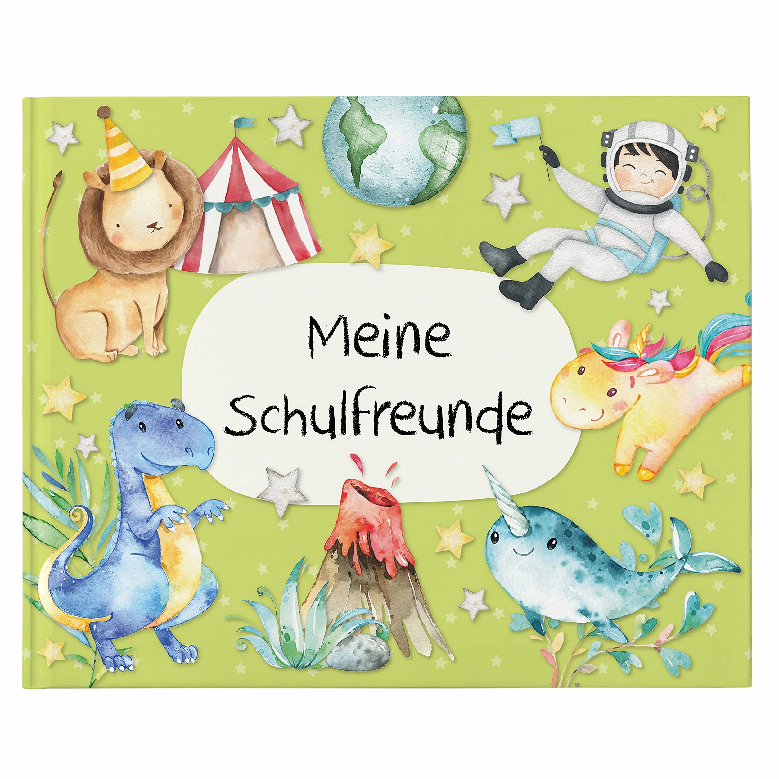 Papierdrachen Livre d'amitié pour enfants – Album de poésie avec dinosaures, chevaliers, astronautes – Vert – pour 27 amis