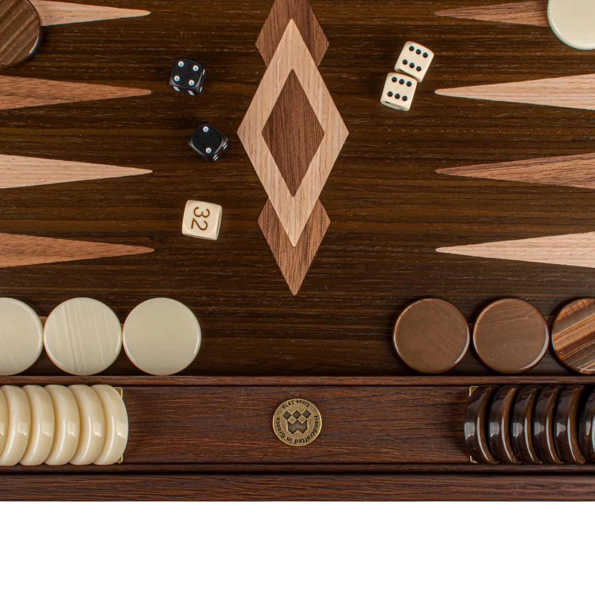 Manopoulos Ensemble de jeu de backgammon en ziricote de luxe fabriqué à la main en Grèce par des experts, 48 x 26 cm, fermé, adultes 14 +