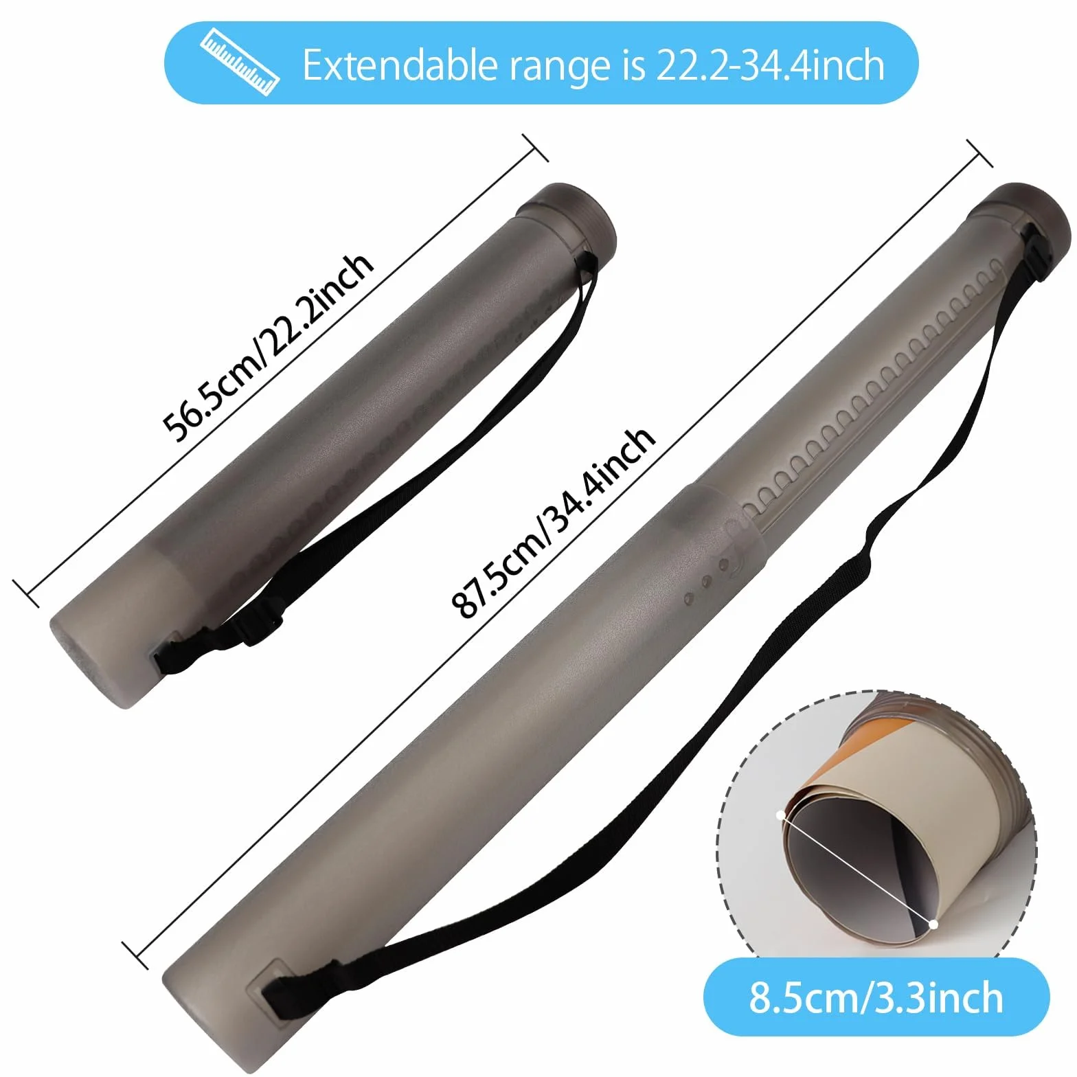 DEWEL Lot de 2 Tube Poster A0, Tube de Transport Télescopique pour Affiches, Plastique Durable, Longueur Réglable (Gris)