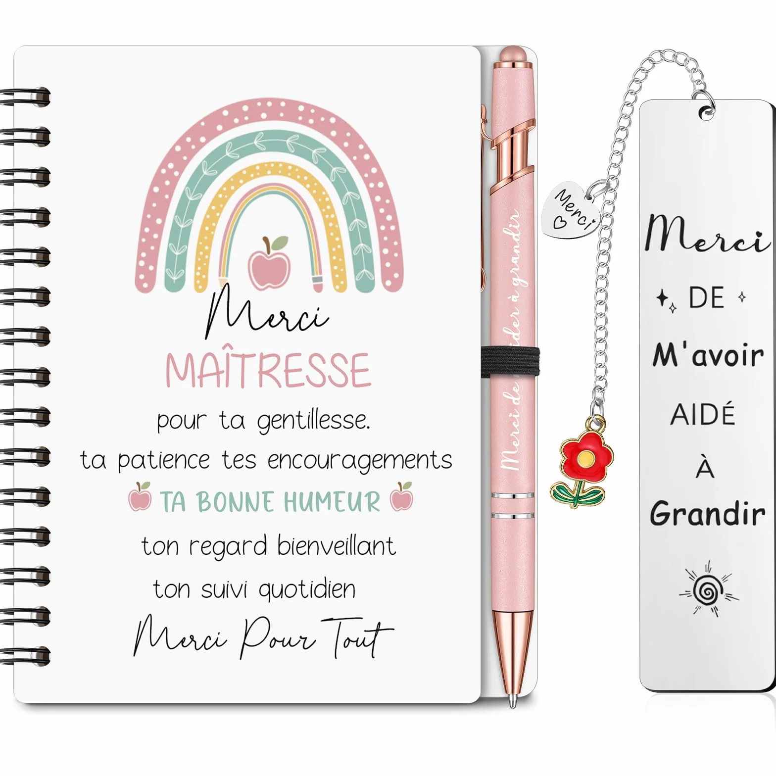 Cahier à Spirale avec Stylo et Marque-Page Cadeau Enseignant Fin d'Études