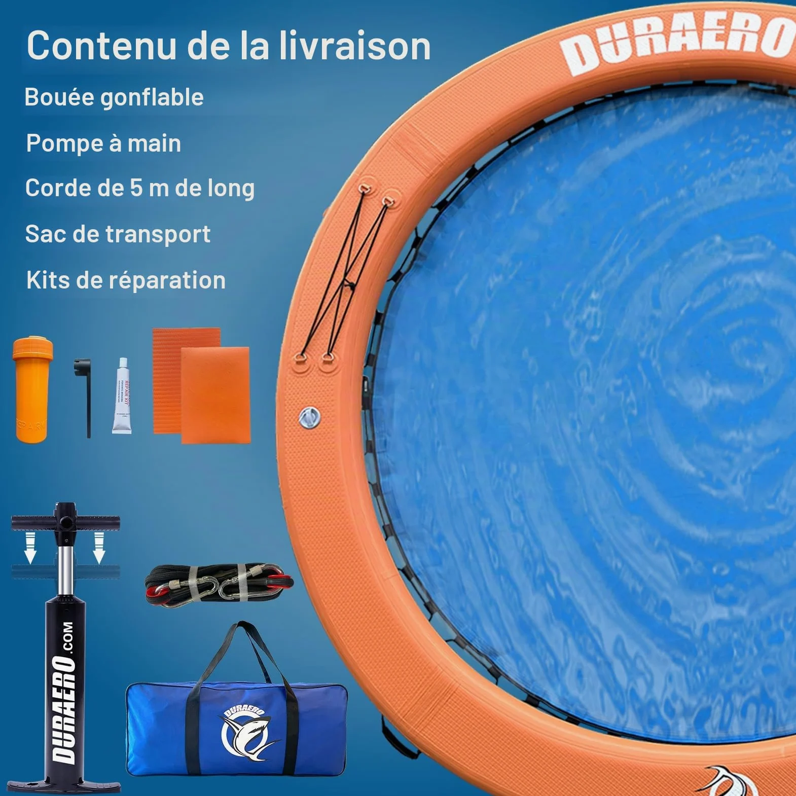 Hamac Gonflable d’Eau Ø245 x 10 cm, Grande bouée Ronde Piscine et lac, îlot Flottant pour 2–6 Personnes, transat Aquatique, Pompe et Accessoires Inclus