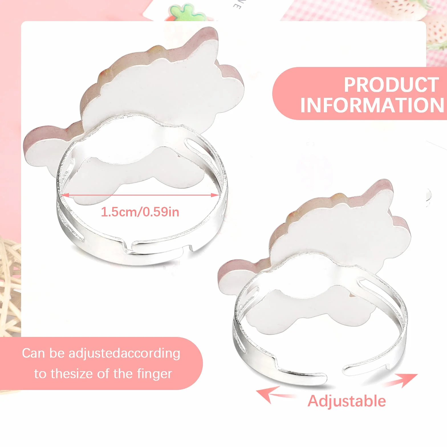 HIFOT 16 Pièces Bagues Réglables pour Enfants avec Boîte Coeur Rose, Kit Bijoux Princesse