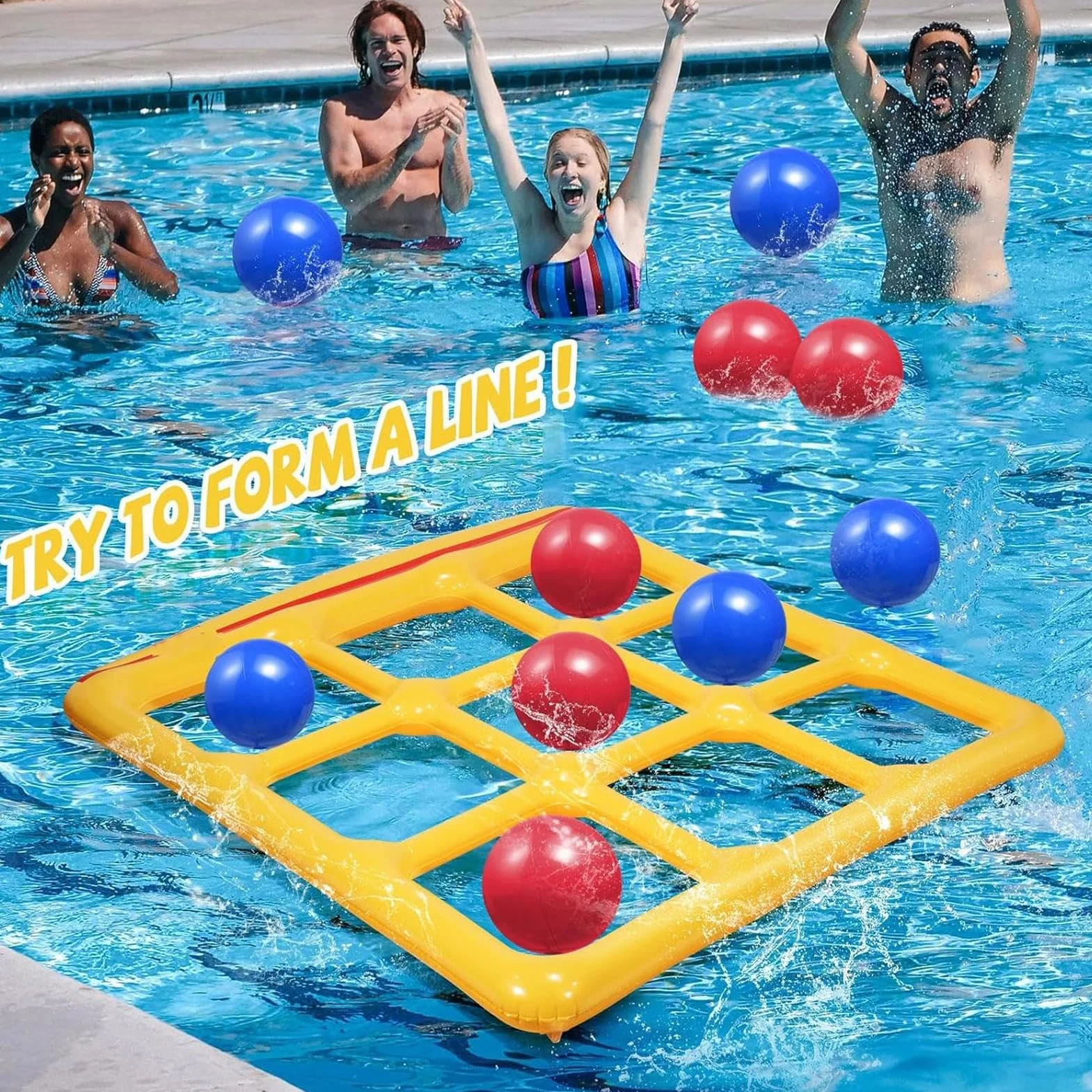 Jeu De Piscine Gonflable Morpion avec 10 Balles pour 2-10 Joueurs Adultes Enfants