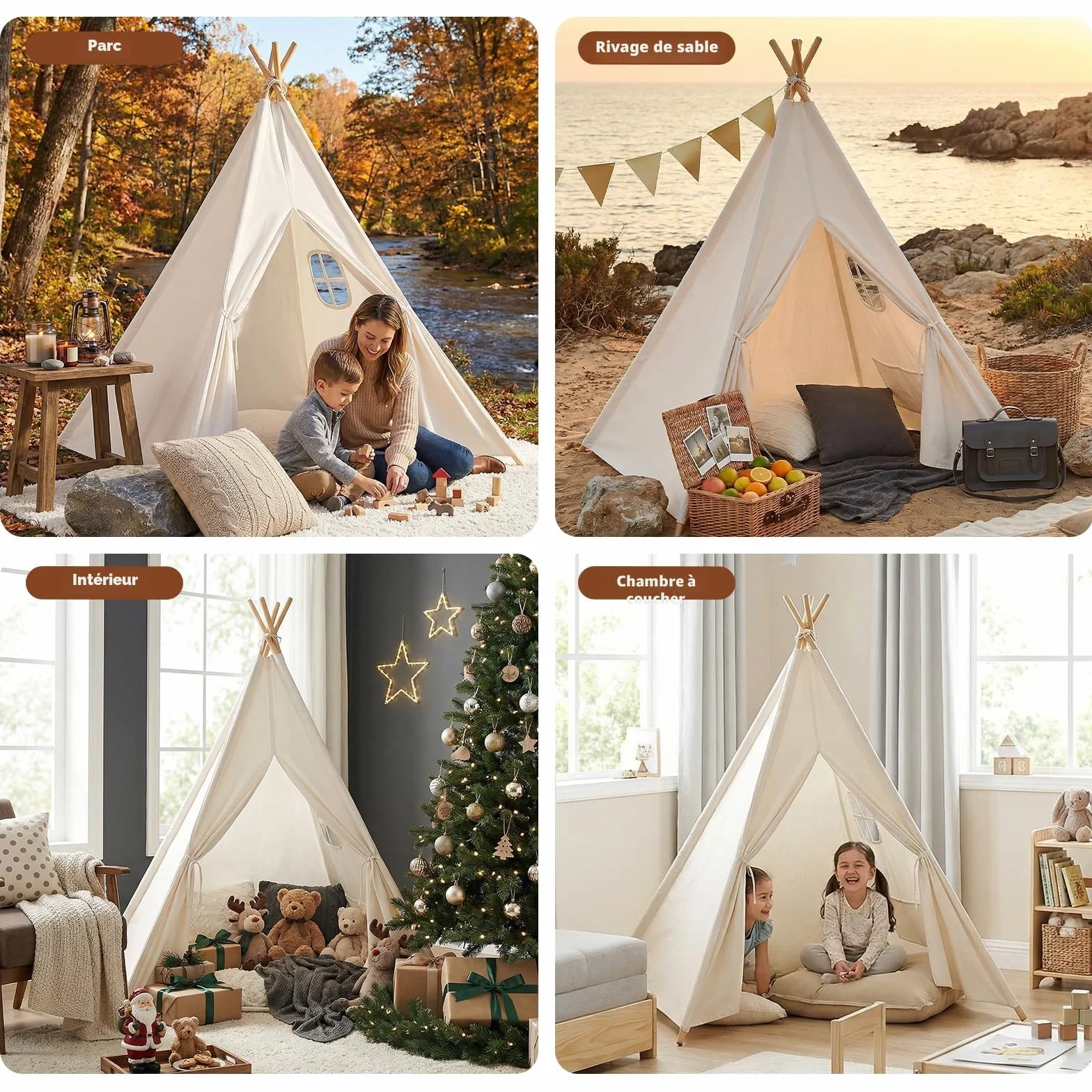 Wilwolfer Tipi Tente Enfant Coton Interieur Tapis De Sol Jeu Filles Garcons
